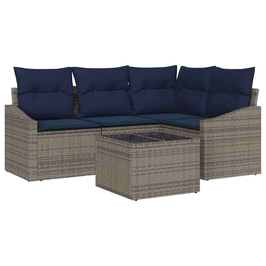 vidaXL Gartensofa-set mit Kissen 5 pcs Grau und Marineblau Poly-Rattan