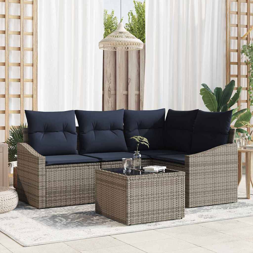 vidaXL Gartensofa-set mit Kissen 5 pcs Grau und Marineblau Poly-Rattan