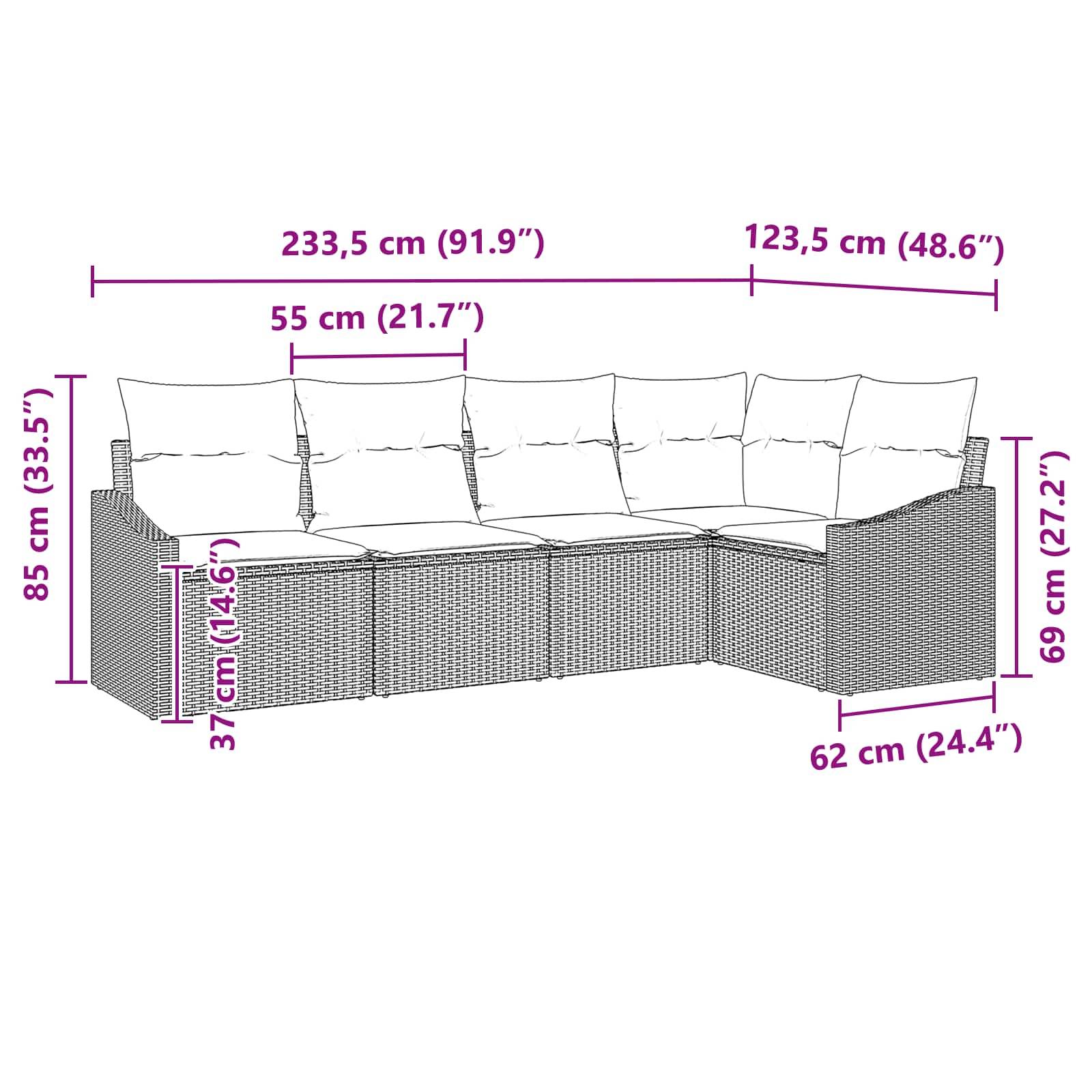 vidaXL Sofa Set mit Kissen 5 pcs Schwarz Poly-Rattan