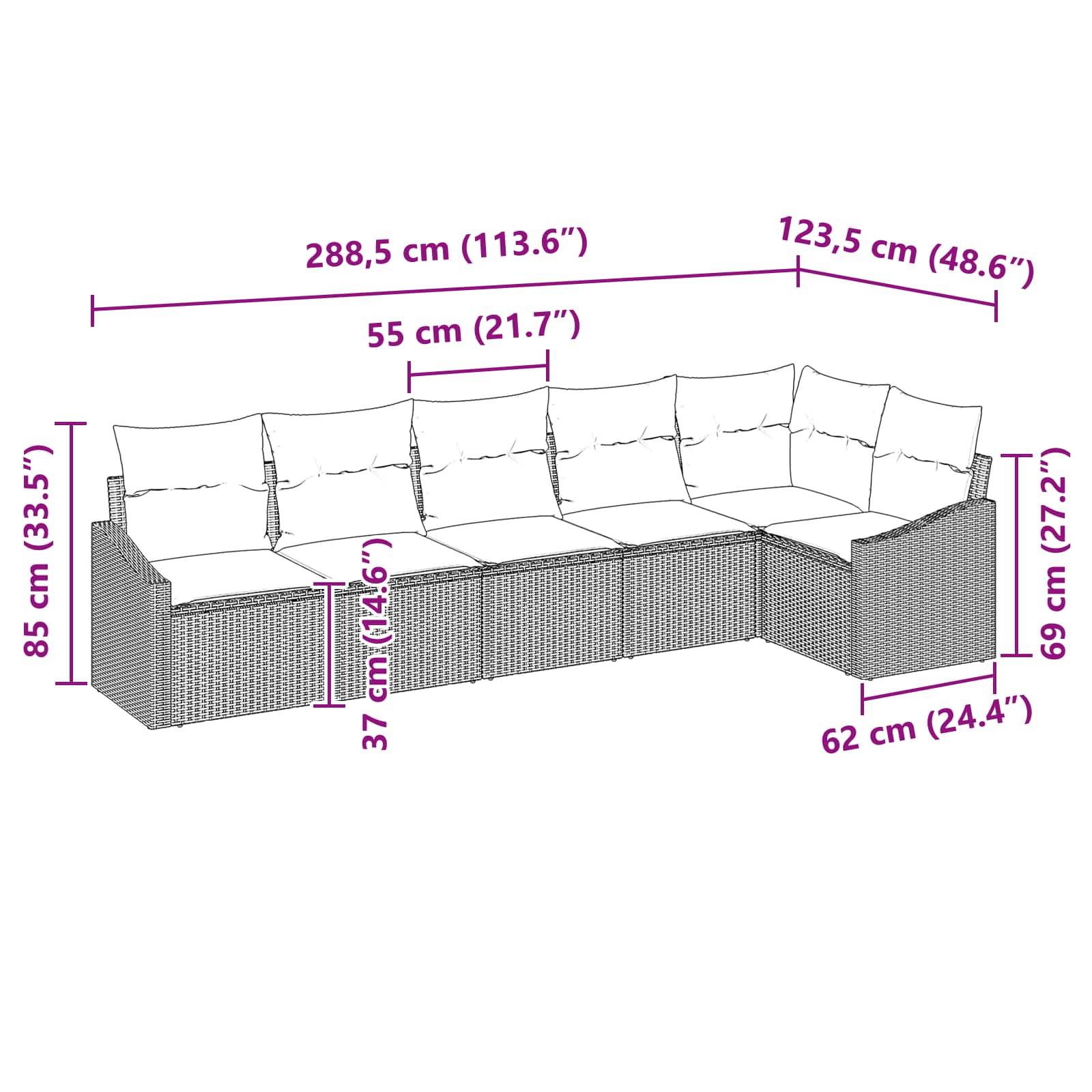 vidaXL Sofa Set 6 Stk. Braun [Synthetisch]: Poly Rattan