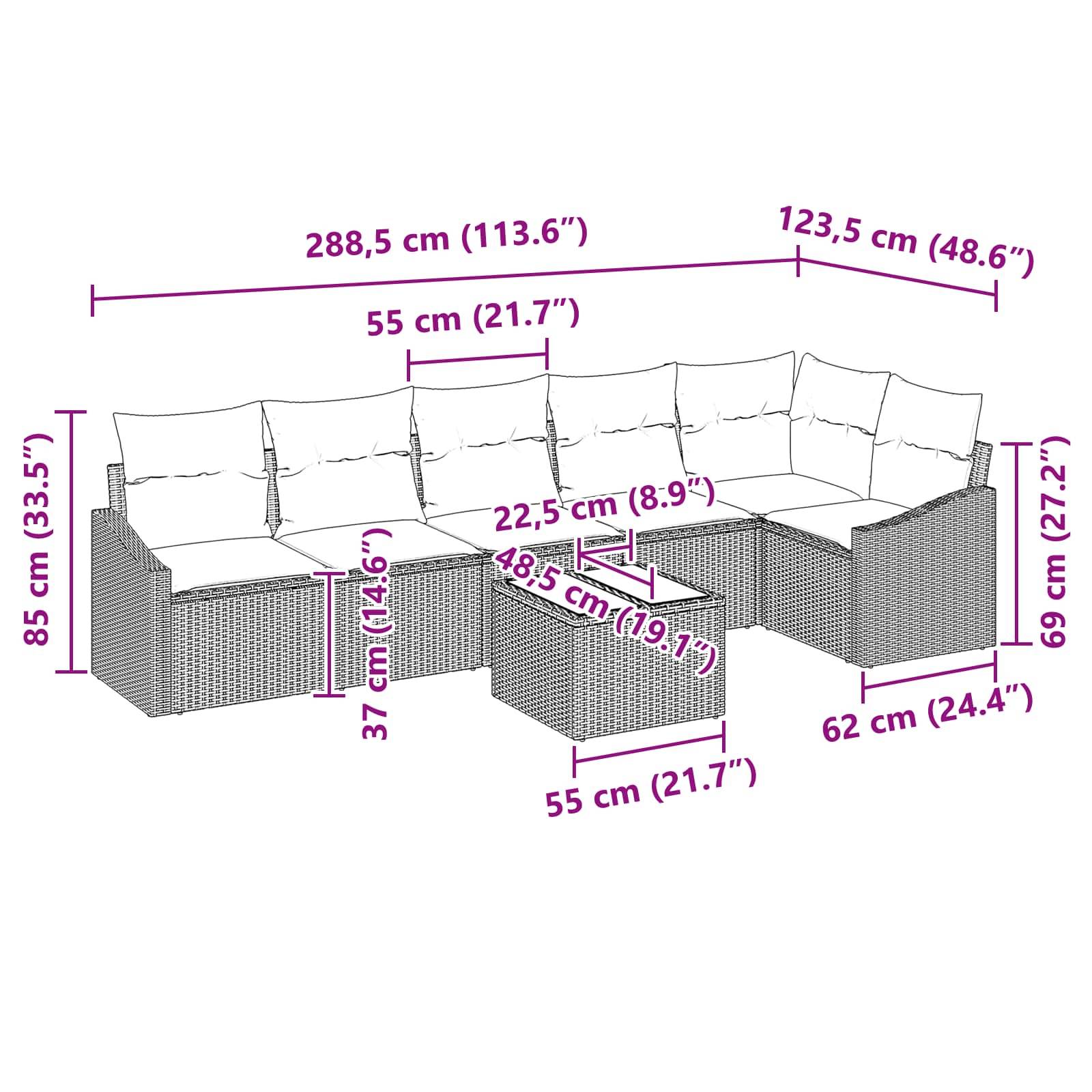 vidaXL Sofa Set 7 Stk. Braun [Synthetisch]: Poly Rattan