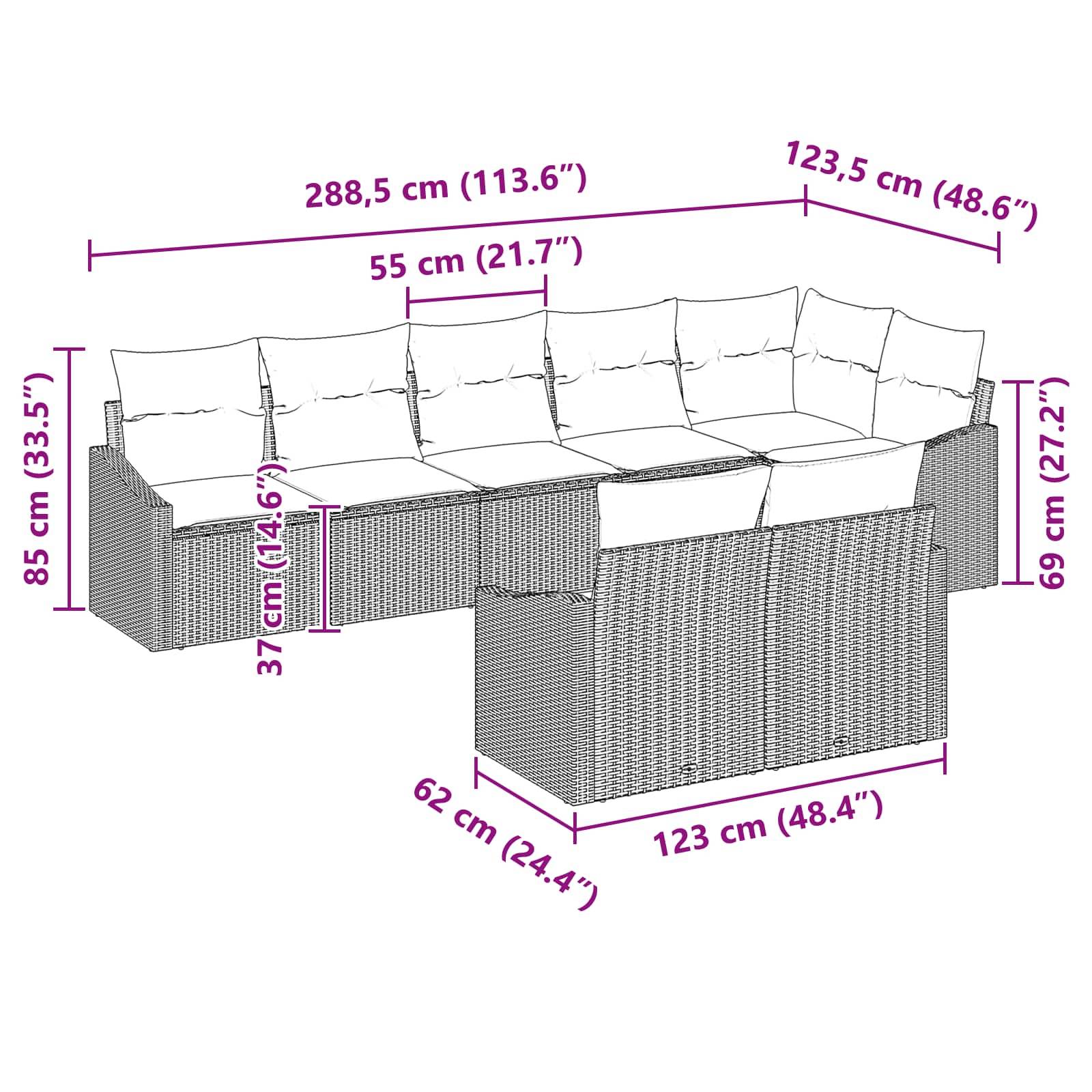 vidaXL Sofa Set 8 Stk. Braun [Synthetisch]: Poly Rattan