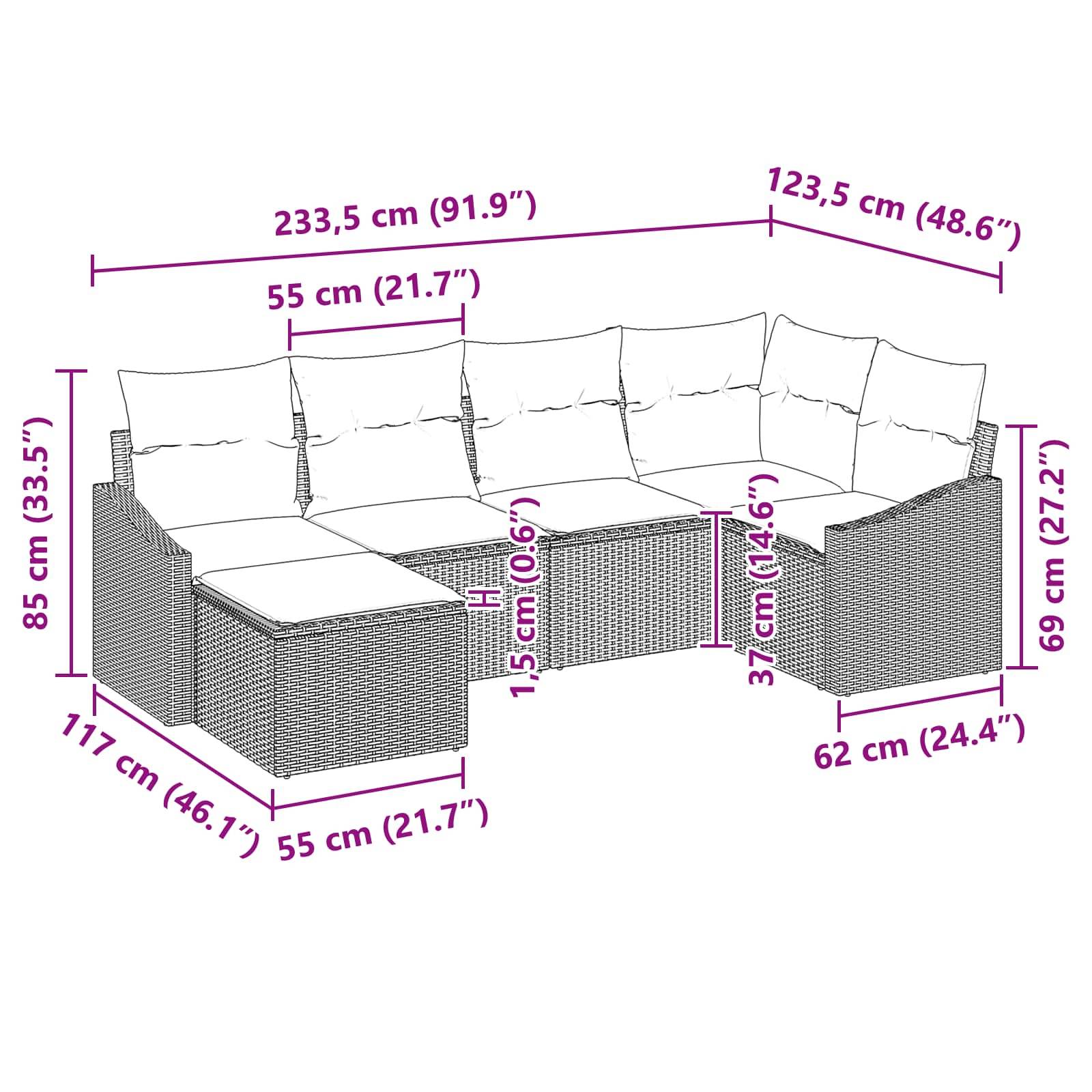 vidaXL Sofa Set 6 Stk. Braun [Synthetisch]: Poly Rattan