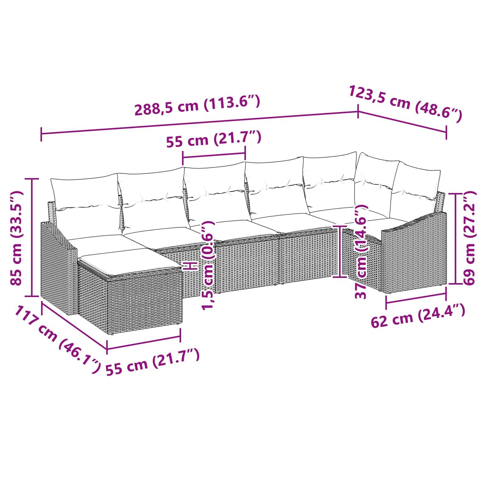 vidaXL Garten-Sofa-Set 7 pcs Grau und Marineblau Poly-Rattan