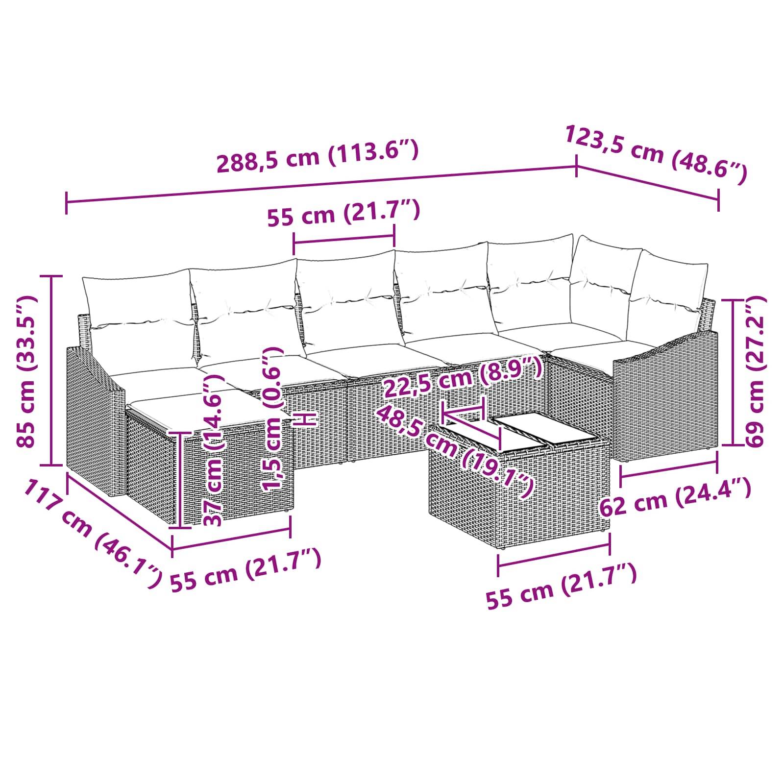 vidaXL Sofa Set mit Kissen 8 pcs Schwarz Poly Rattan