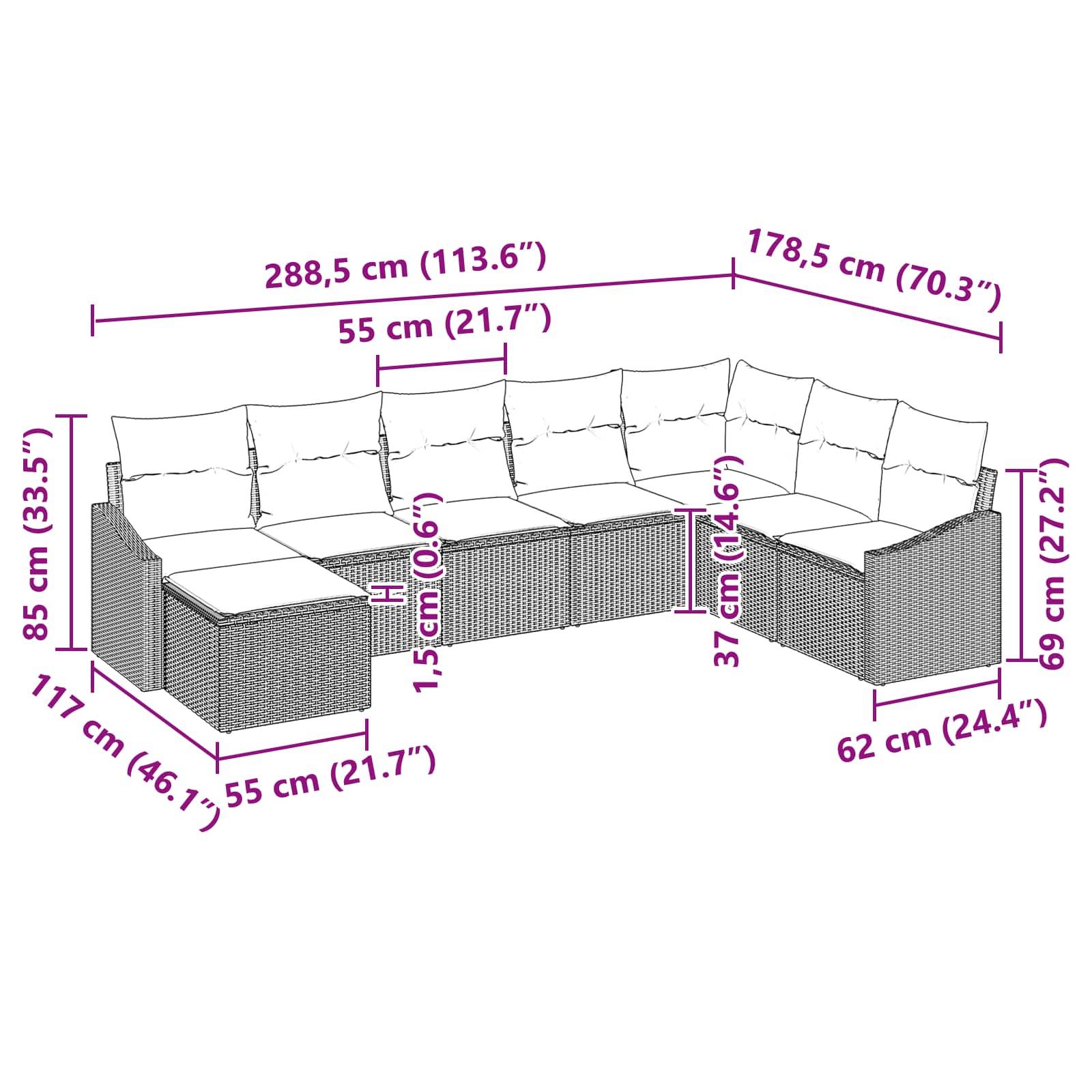 vidaXL Sofa Set 8 Stk. Braun [Synthetisch]: Poly Rattan