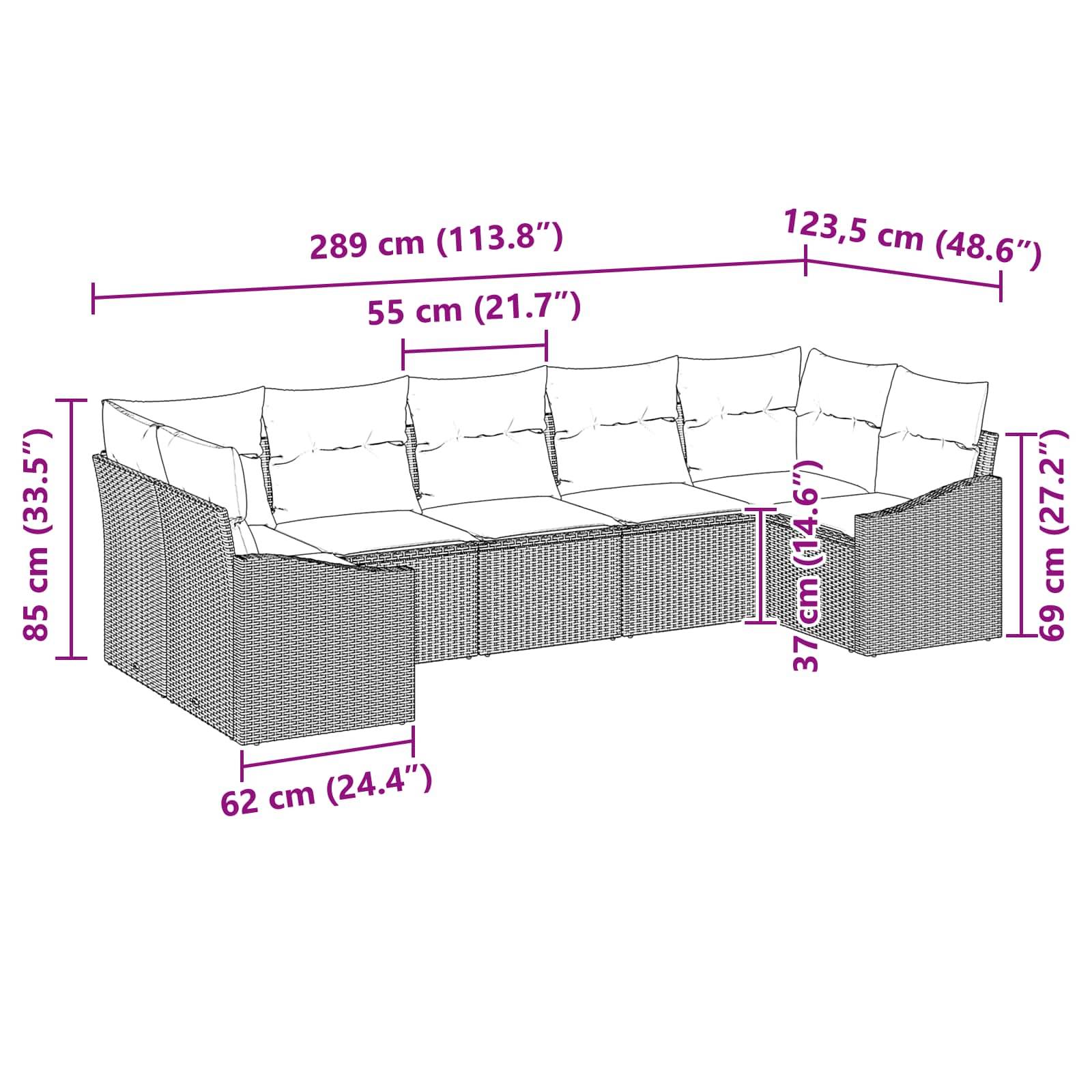 vidaXL Sofa Set 7 Stk. Braun [Synthetisch]: Poly Rattan