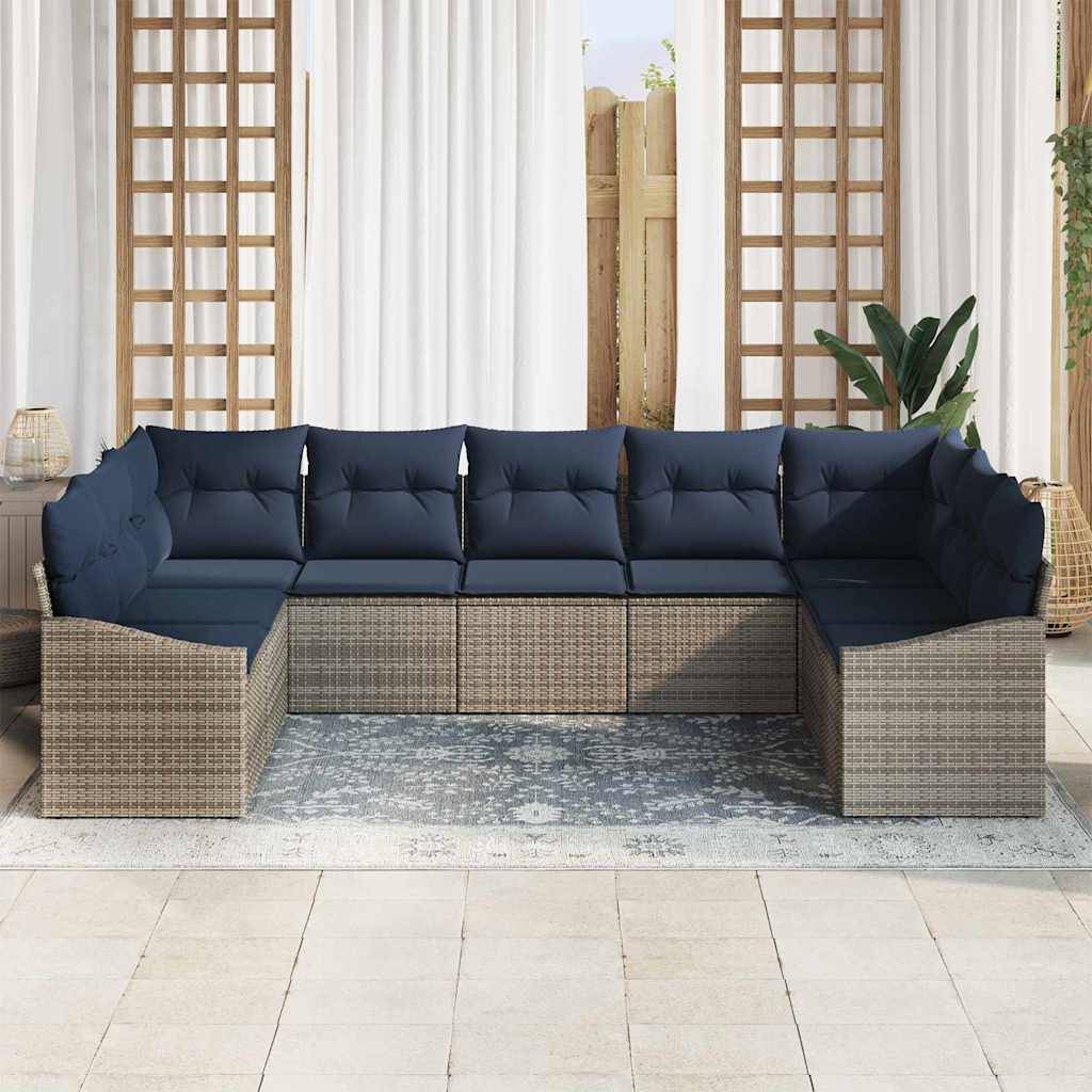 vidaXL Gartensofa-set 9 pcs Grau und Marineblau Poly-Rattan