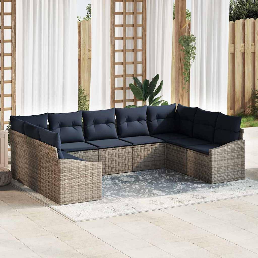 vidaXL Gartensofa-set 9 pcs Grau und Marineblau Poly-Rattan