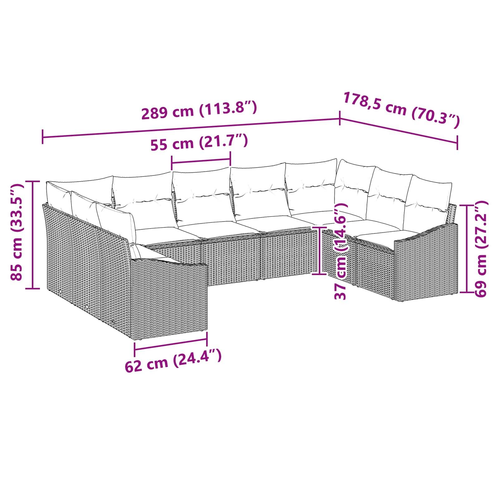 vidaXL Sofa Set 9 Stk. Braun [Synthetisch]: Poly Rattan