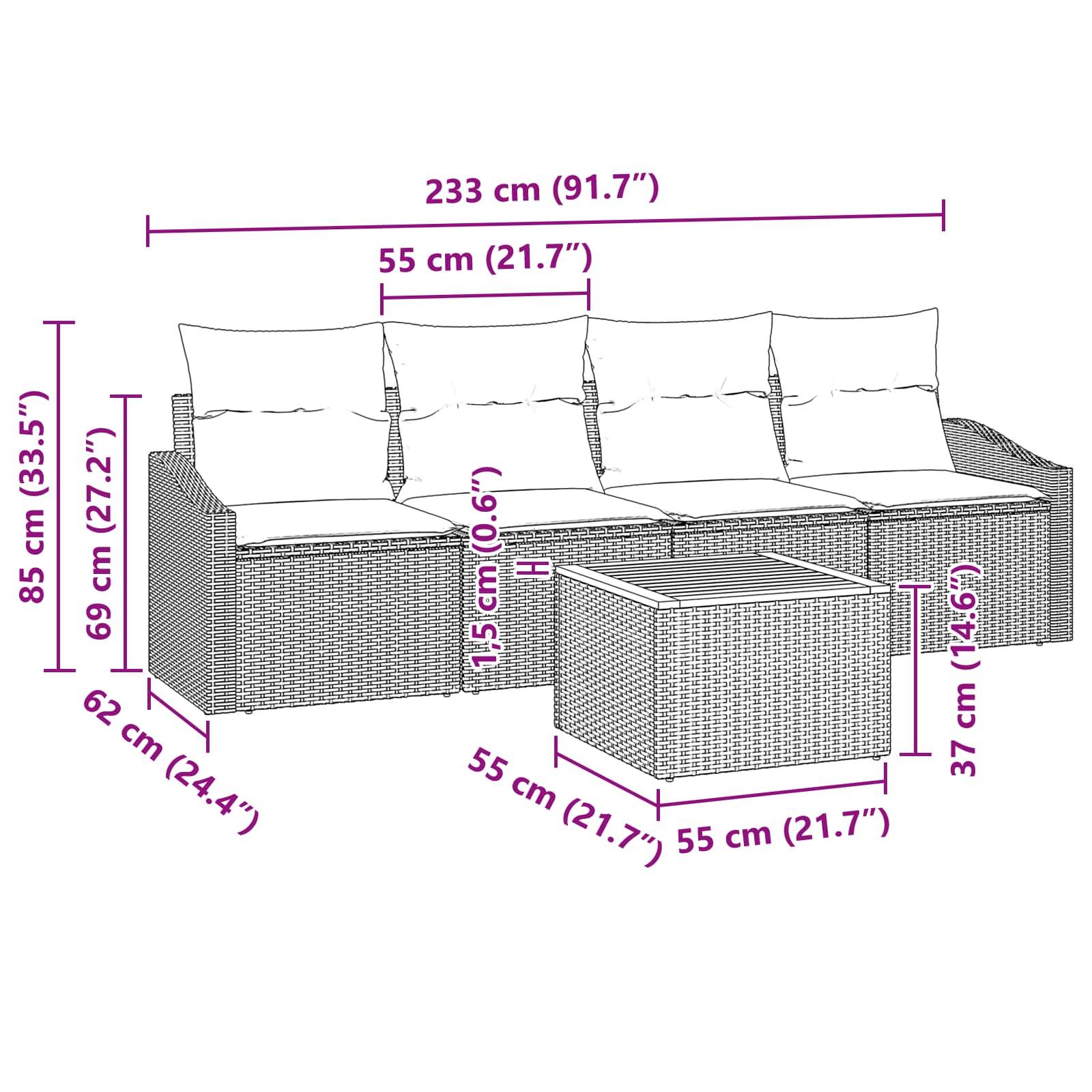 vidaXL Gartensofa-set mit Kissen 5 pcs Schwarz Poly-Rattan