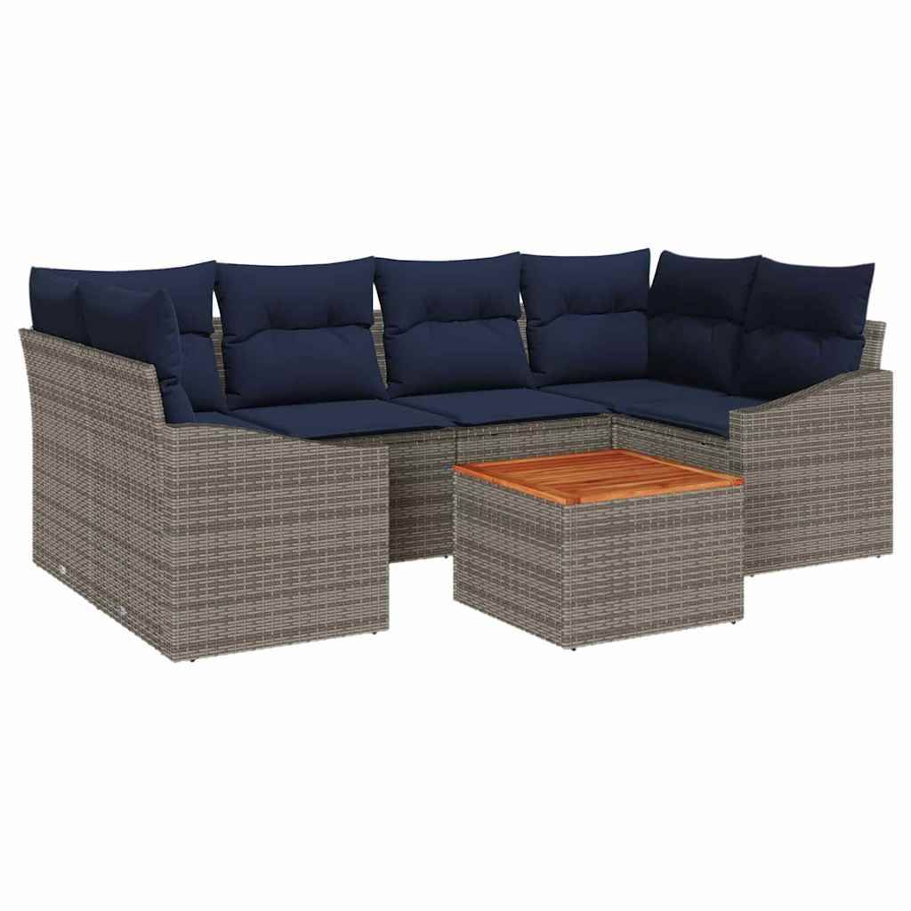 vidaXL Gartensofa-set 7 pcs Grau und Marineblau Poly-Rattan
