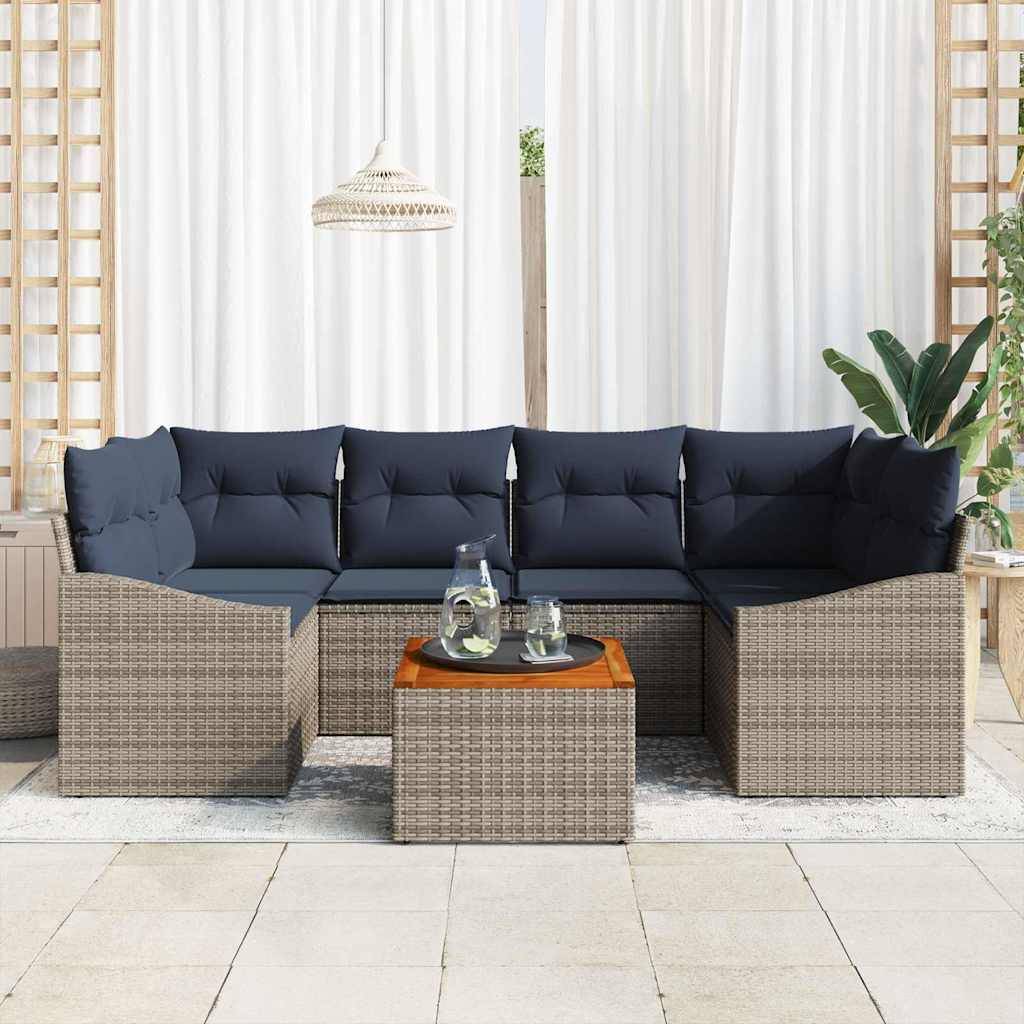 vidaXL Gartensofa-set 7 pcs Grau und Marineblau Poly-Rattan
