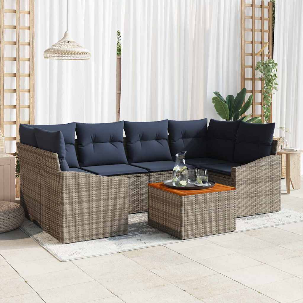 vidaXL Gartensofa-set 7 pcs Grau und Marineblau Poly-Rattan