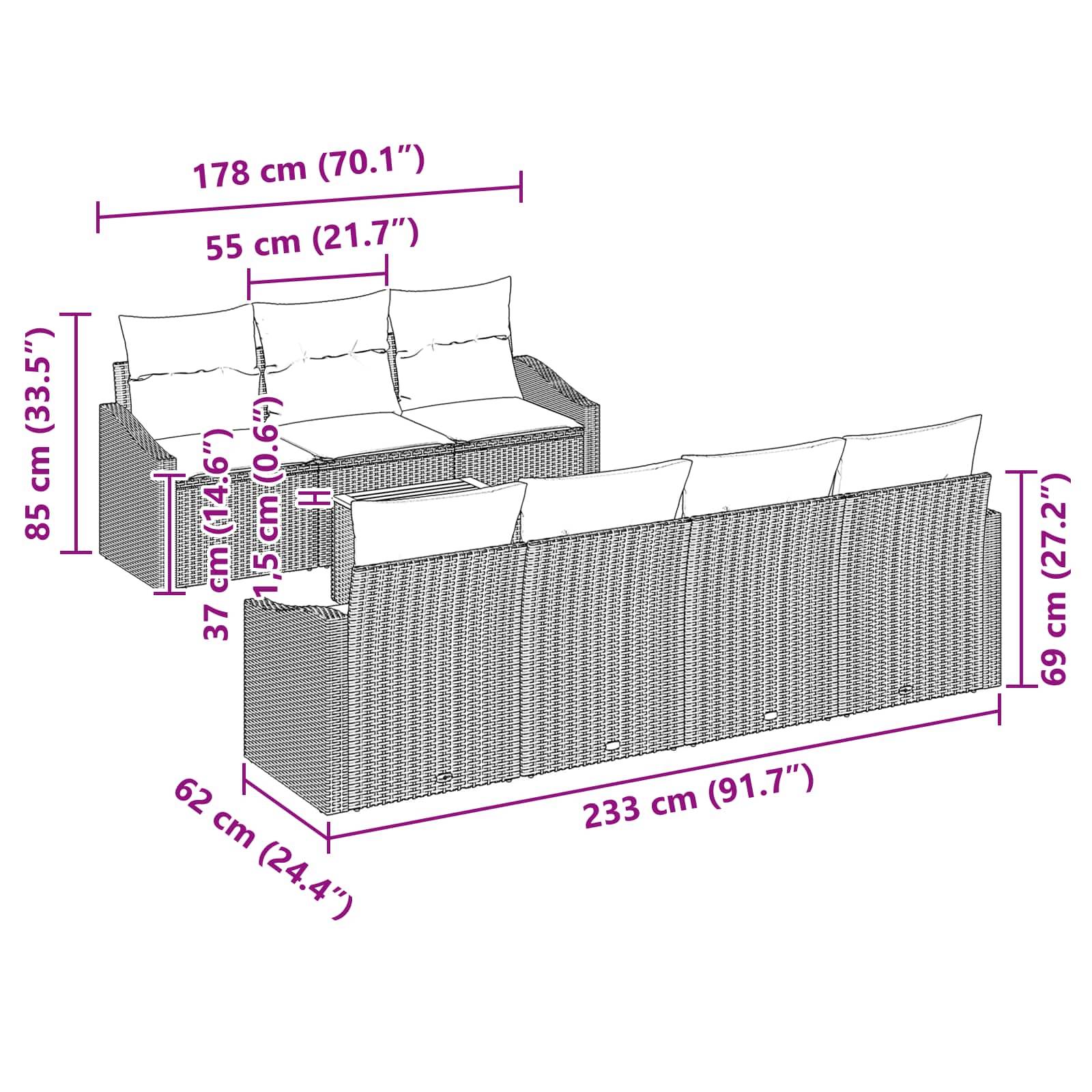 vidaXL Gartensofa-set mit Kissen 8 pcs Schwarz Poly-Rattan