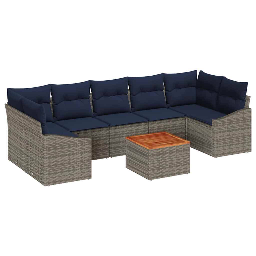 vidaXL Gartensofa-set 8 pcs Grau und Marineblau Poly-Rattan
