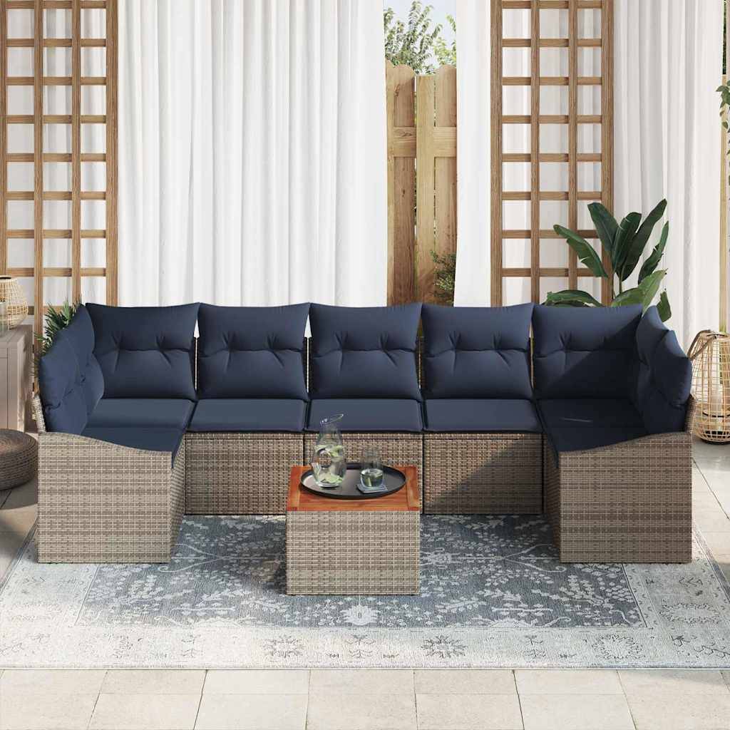 vidaXL Gartensofa-set 8 pcs Grau und Marineblau Poly-Rattan