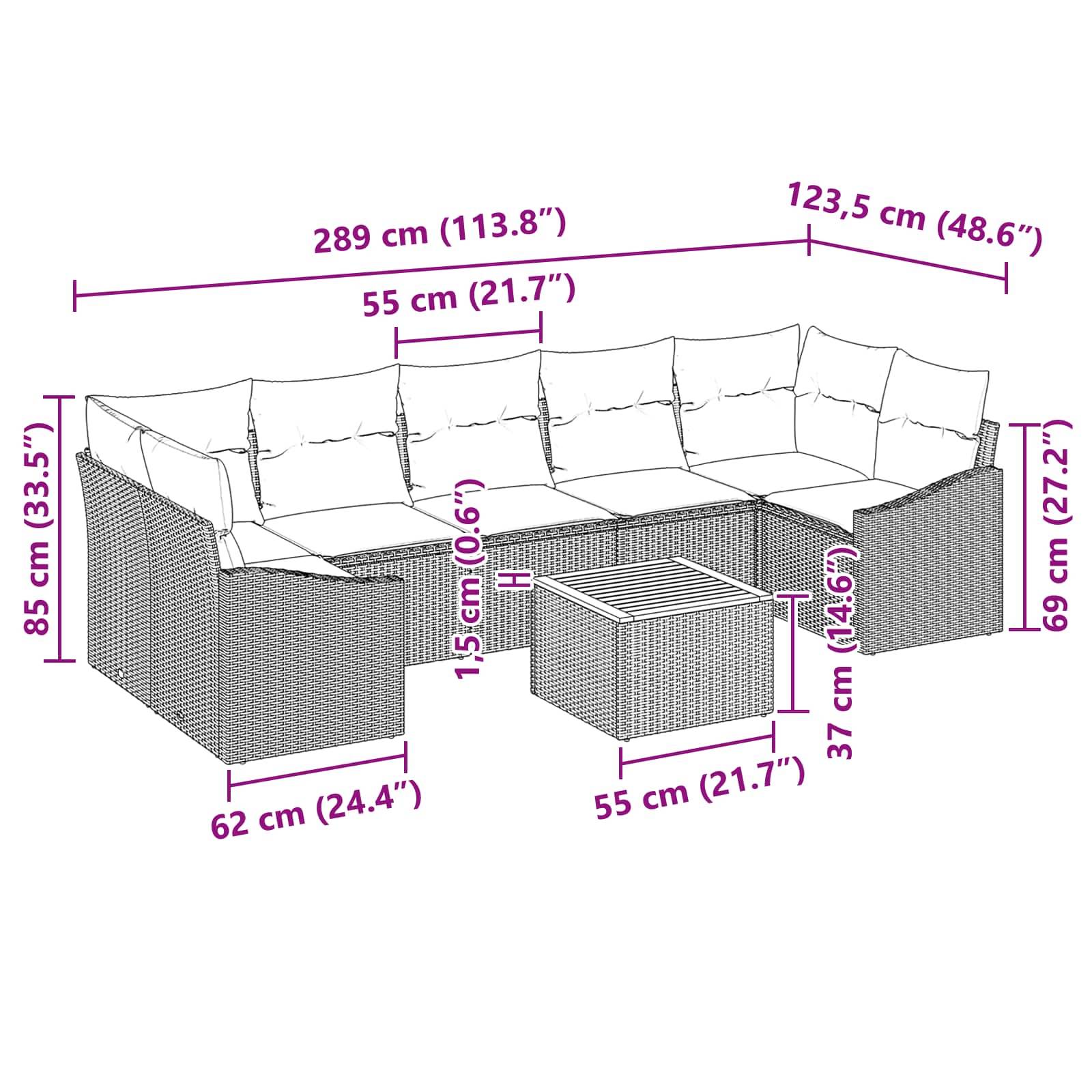 vidaXL Gartensofa-set mit Kissen 8 pcs Schwarz Poly-Rattan