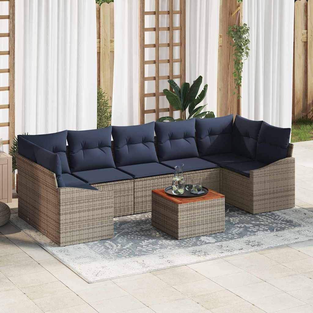 vidaXL Gartensofa-set 8 pcs Grau und Marineblau Poly-Rattan