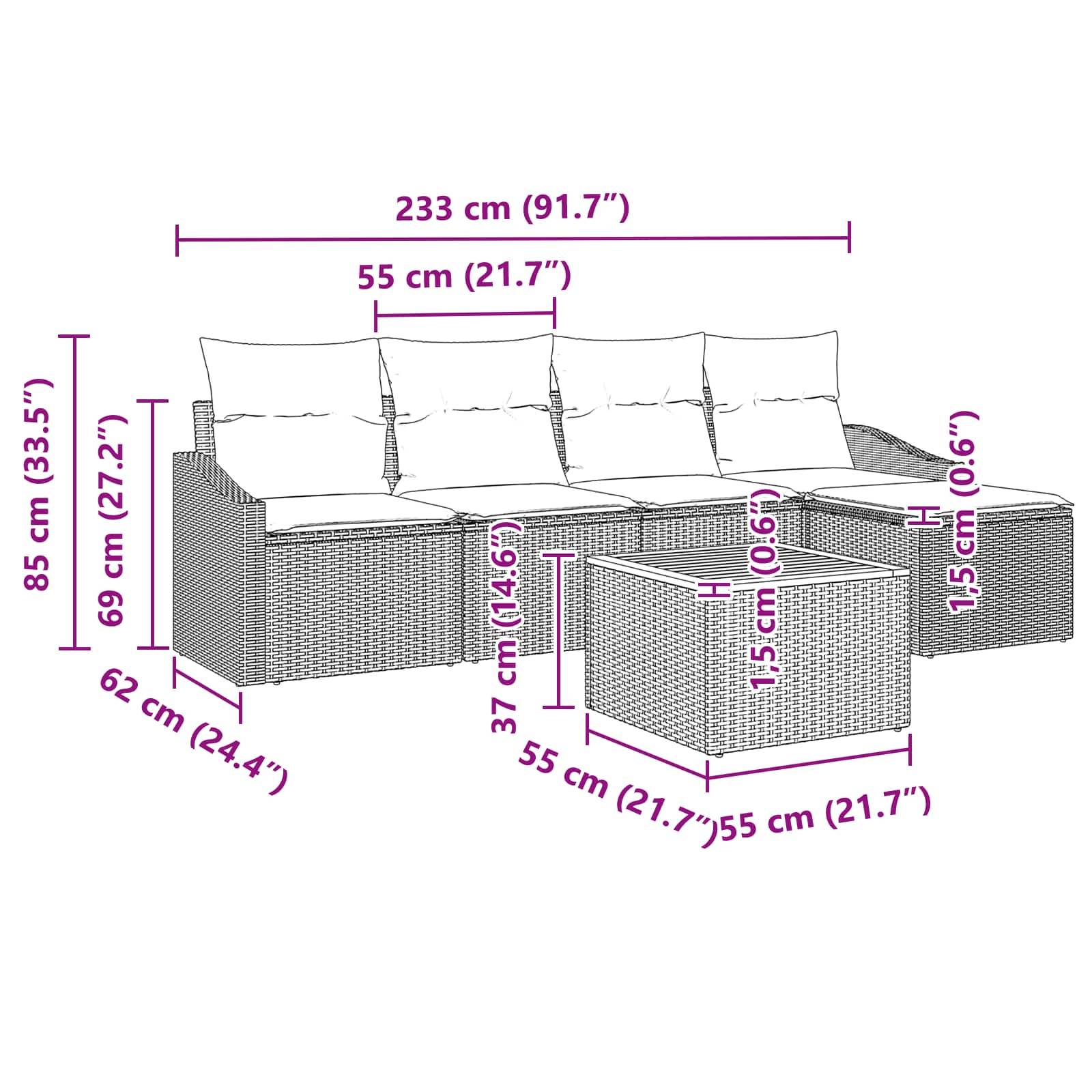 vidaXL Gartensofa-set mit Kissen 6 pcs Schwarz Poly-Rattan