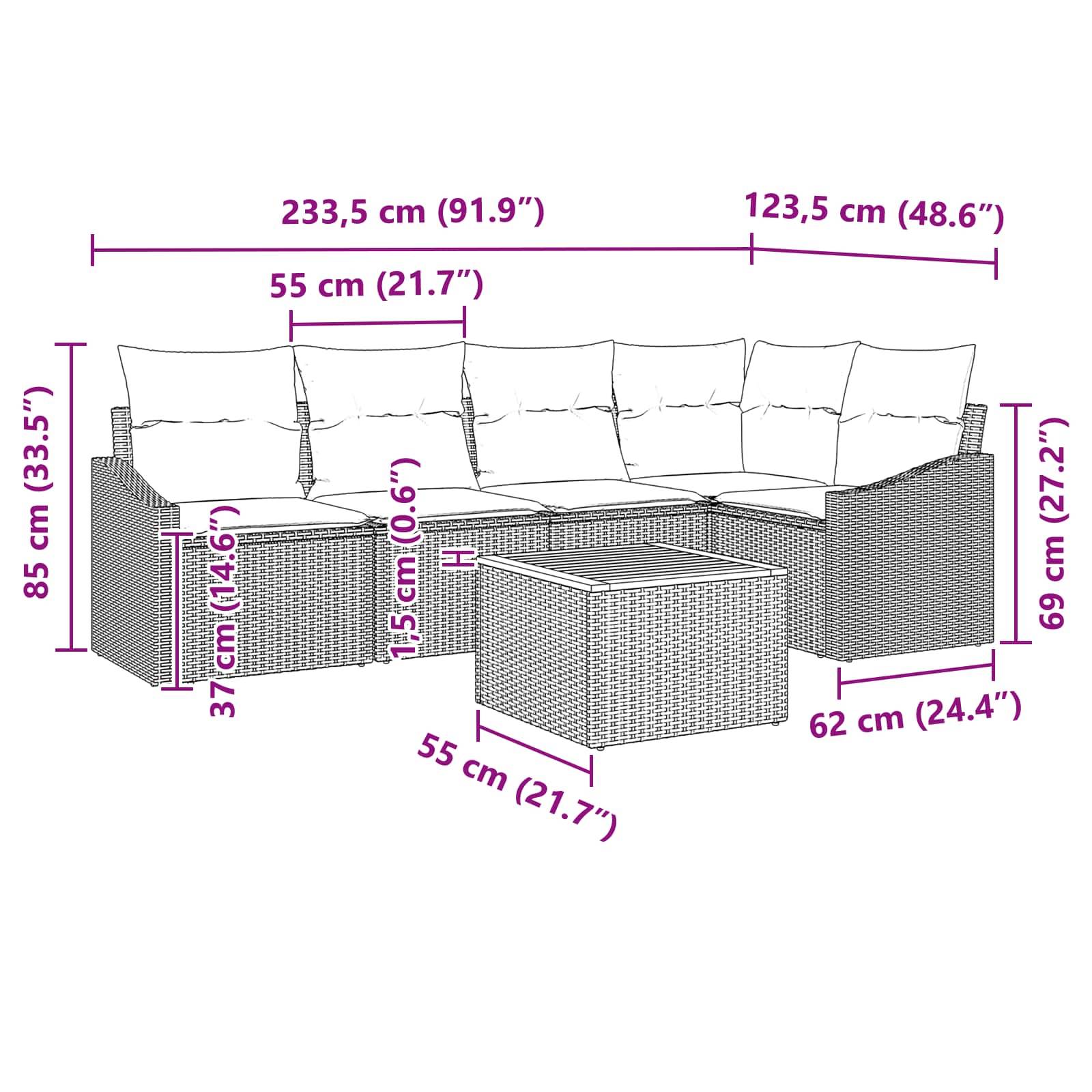 vidaXL Gartensofa-set mit Kissen 6 pcs Schwarz Poly-Rattan