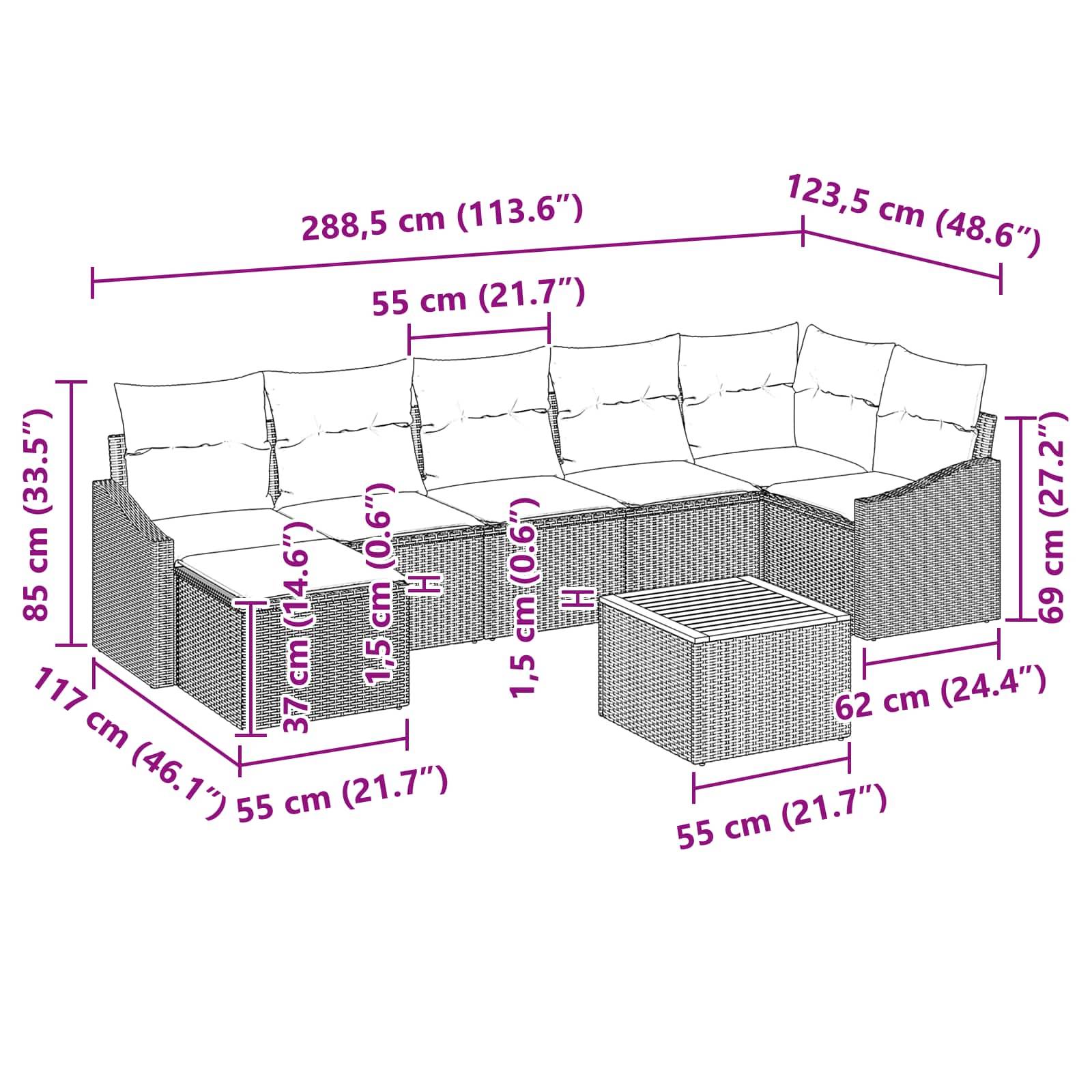 vidaXL Gartensofa-set mit Kissen 8 pcs Schwarz Poly-Rattan