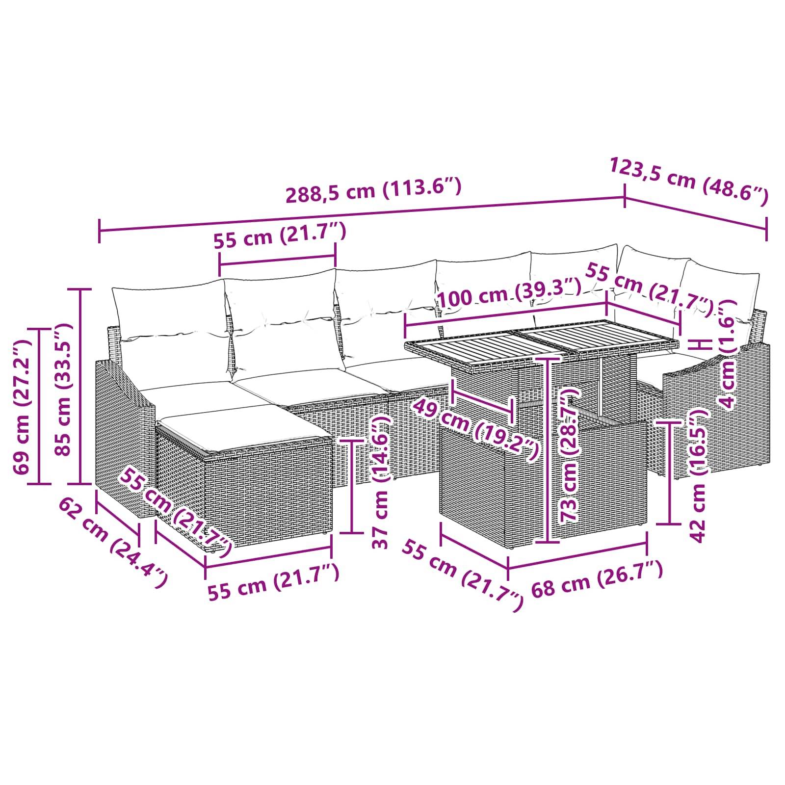 vidaXL Garten-Sofa-Set mit Kissen 8 pcs Schwarz und Teal