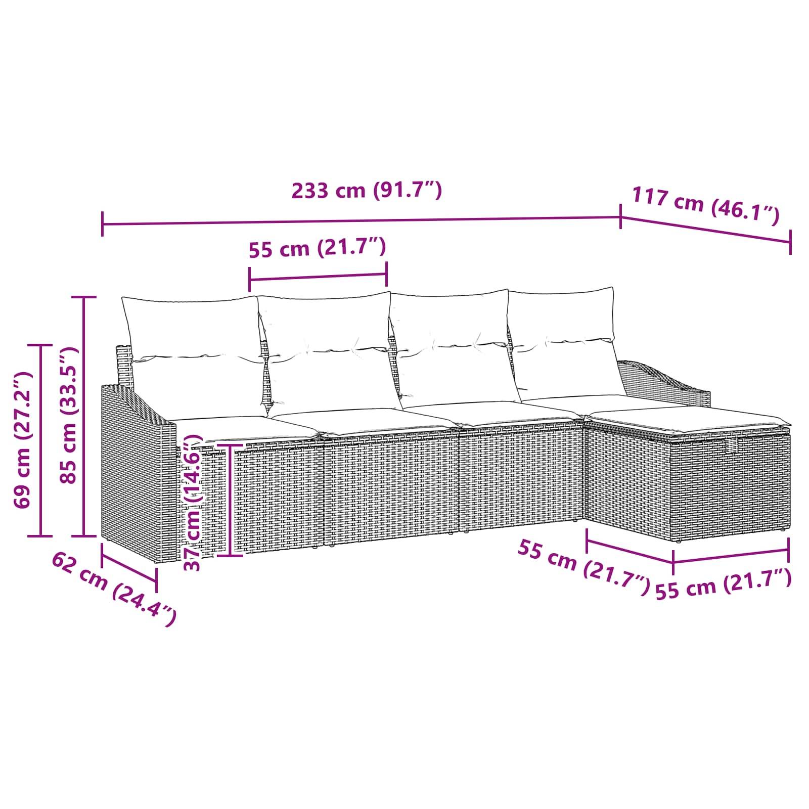 vidaXL Sofa Set mit Kissen mit Speicher Schwarz Poly-Rattan
