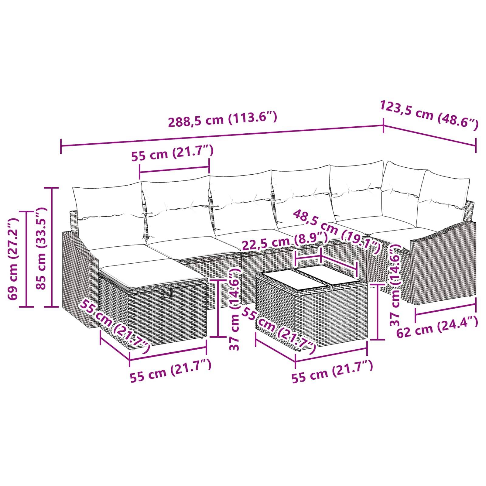 vidaXL Sofa Set 8 Stk. Poly-Rattan