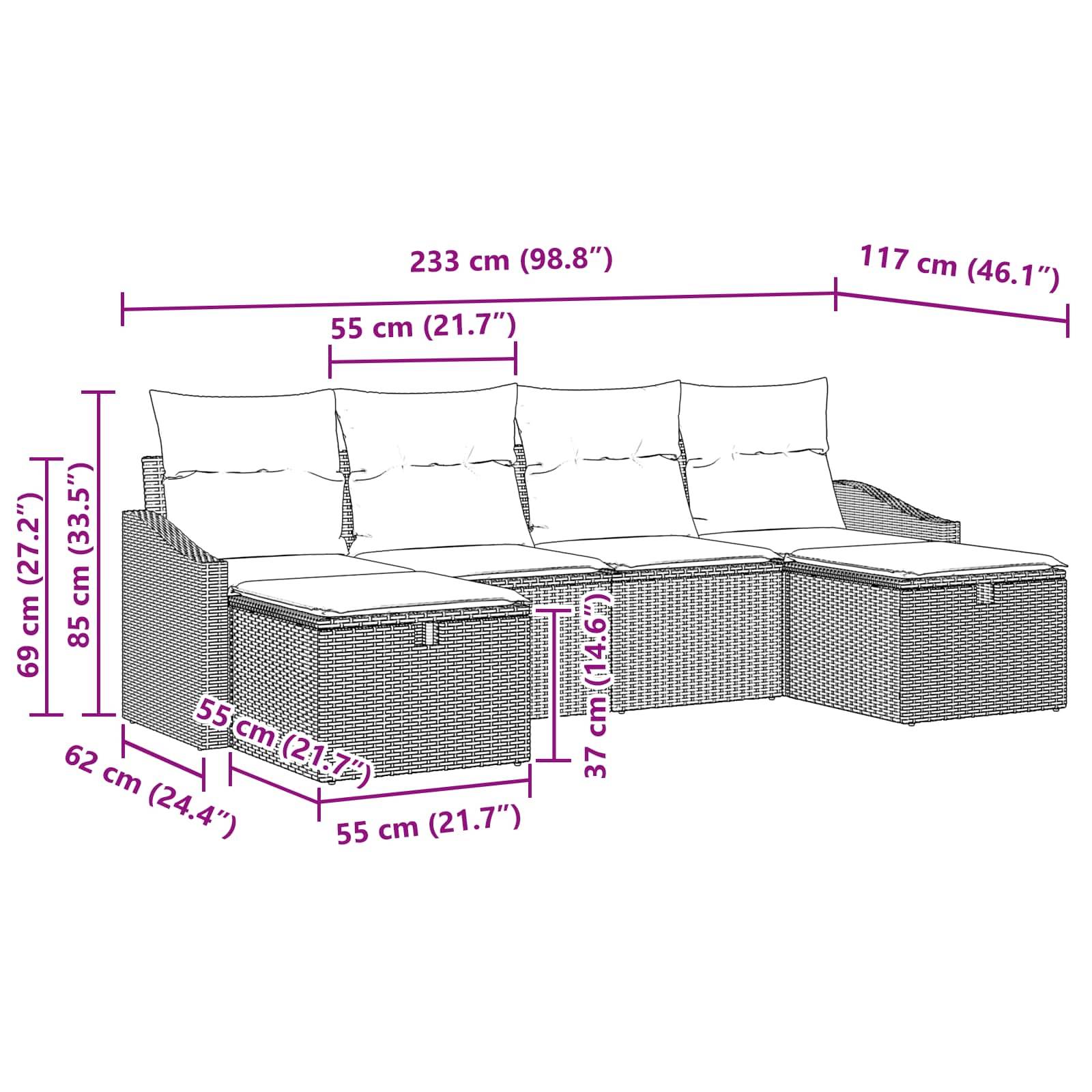 vidaXL Gartensofa-set 6 Stk. Poly-Rattan