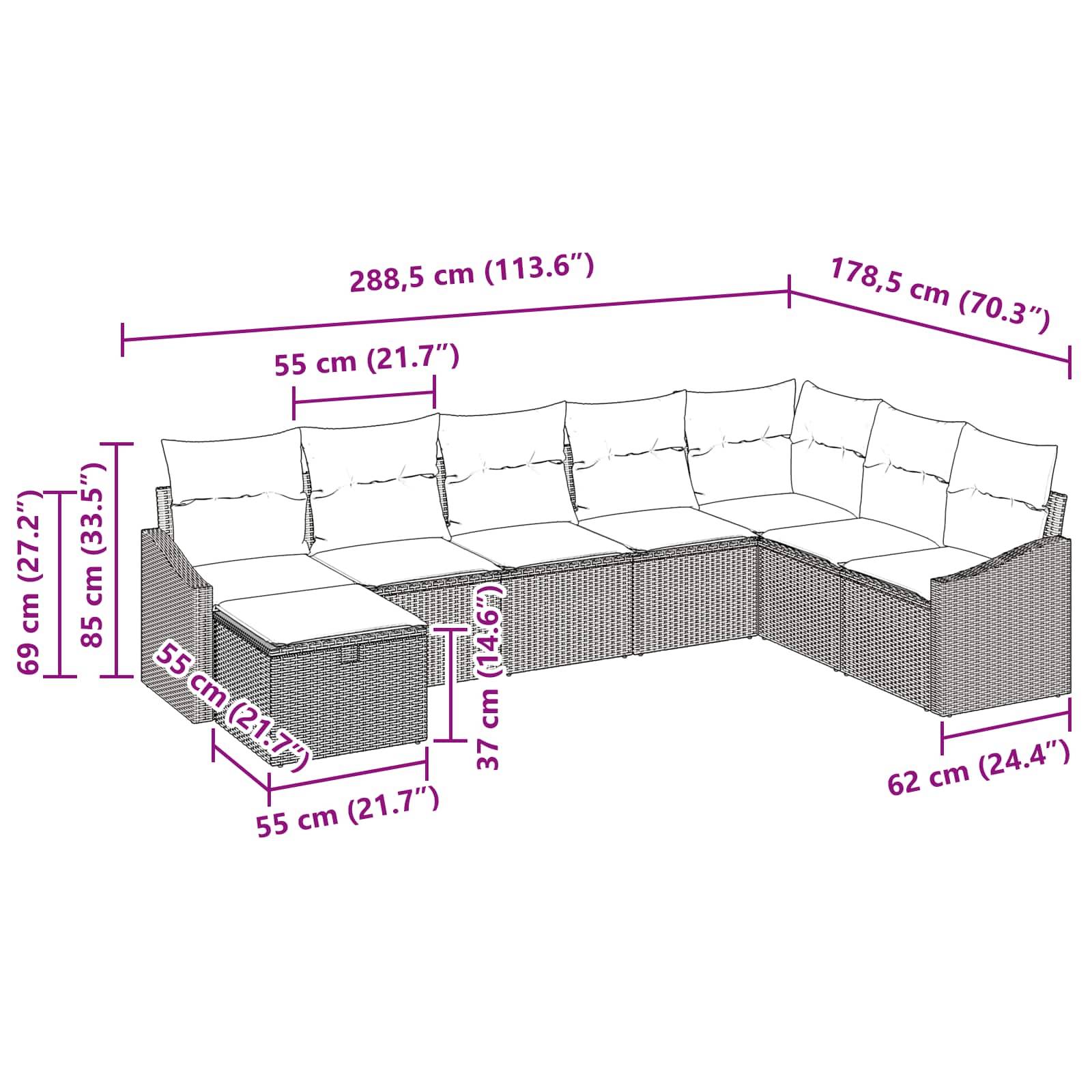 vidaXL Garten-Sofa-Set mit Kissen 8 pcs Schwarz Poly Rattan