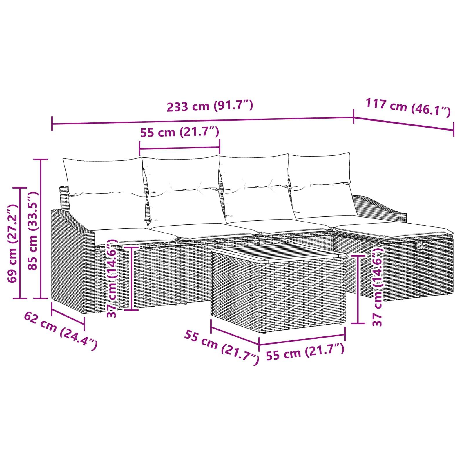 vidaXL Gartensofa-set mit Kissen 6 pcs Schwarz Poly-Rattan
