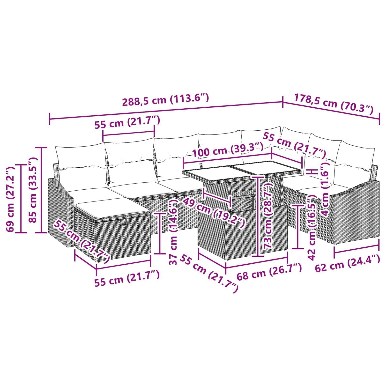 vidaXL Gartensofa-set 9 Stk. Poly-Rattan