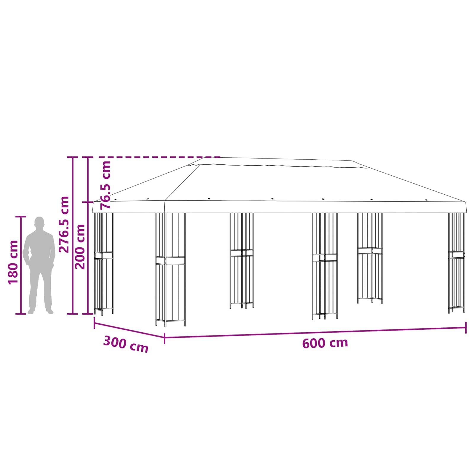 vidaXL Pavillon mit Seitenwänden 6 x 3 m Beige Polyester und Stahl 190