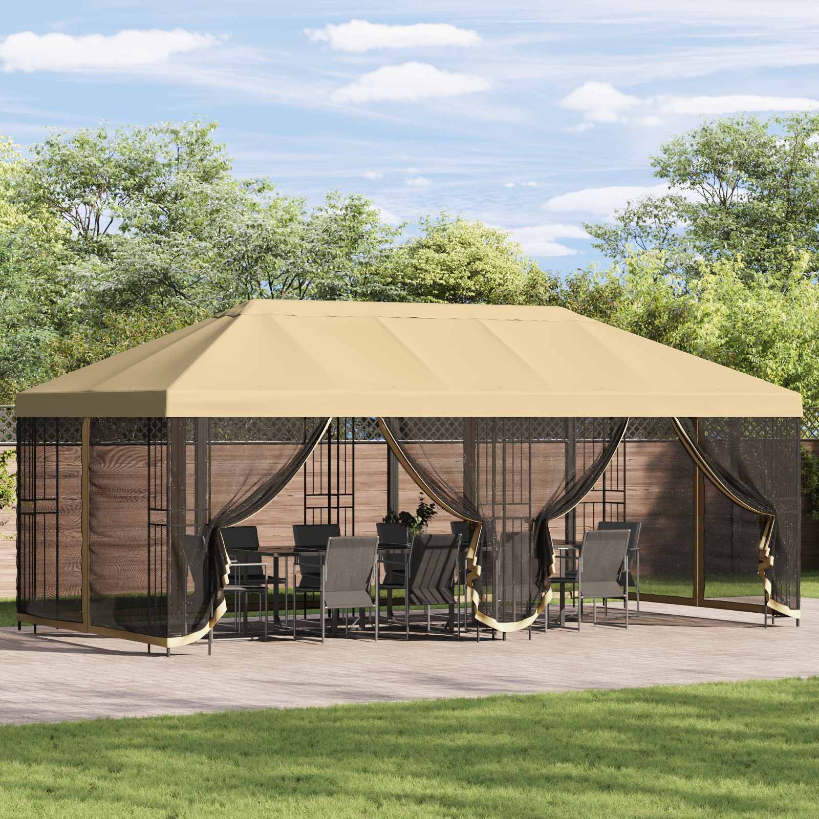 vidaXL Pavillon mit Seitenwänden 6 x 3 m Creme Polyester und Stahl 190