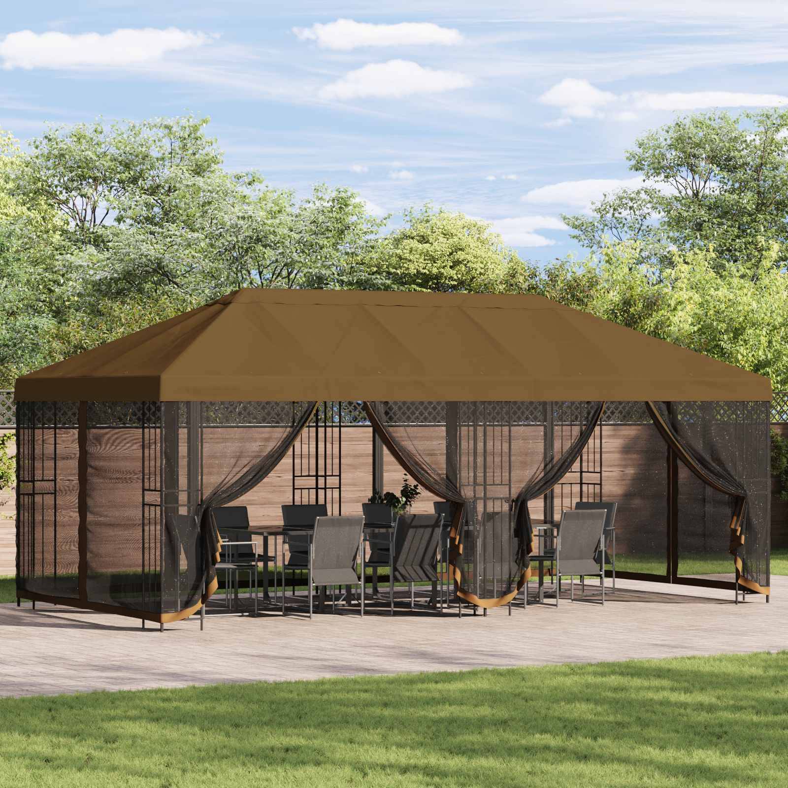 vidaXL Pavillon mit Seitenwänden 6 x 3 m Taupe Polyester und Stahl 190