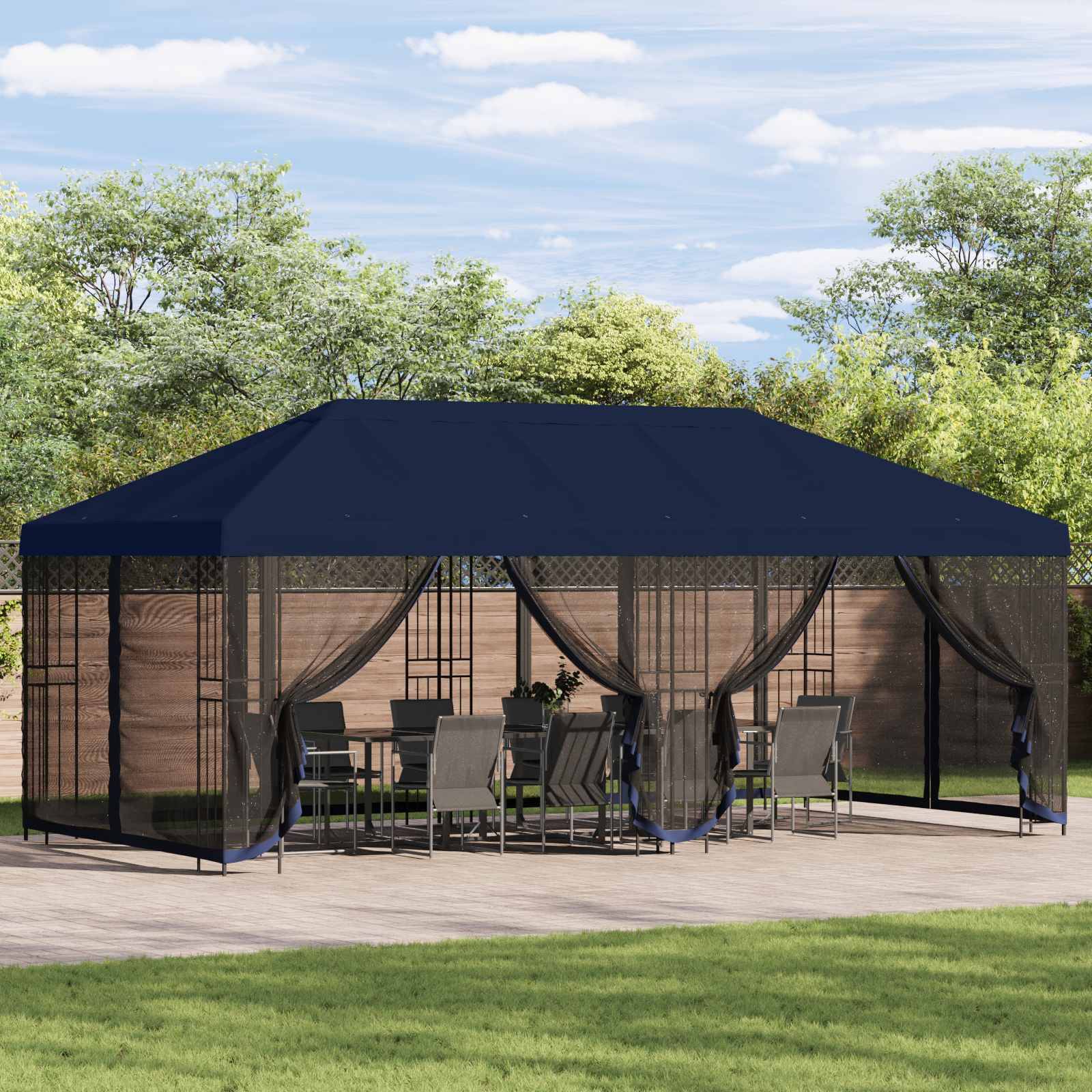 vidaXL Pavillon Dach mit Seitenwänden 6 x 3 m Blau Polyester 190