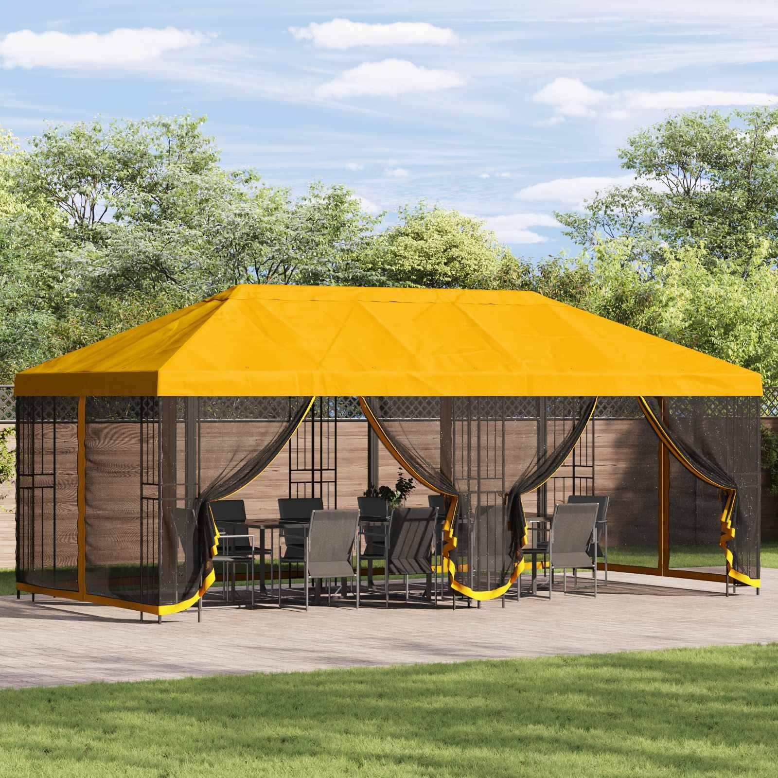 vidaXL Pavillon mit Seitenwänden 6 x 3 m Gelb Polyester und Stahl 190