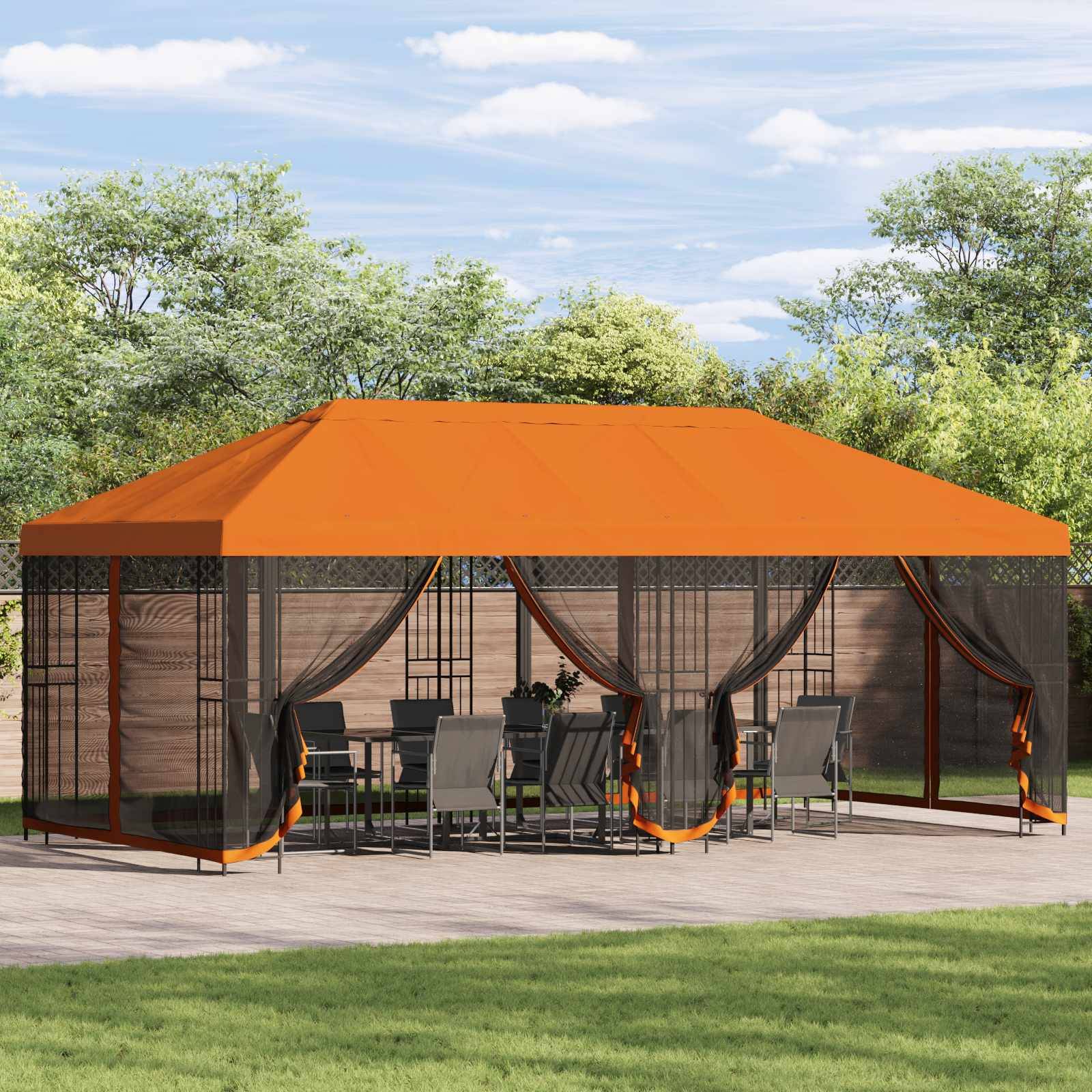 vidaXL Pavillon mit Seitenwänden 6 x 3 m Orange Polyester und Stahl