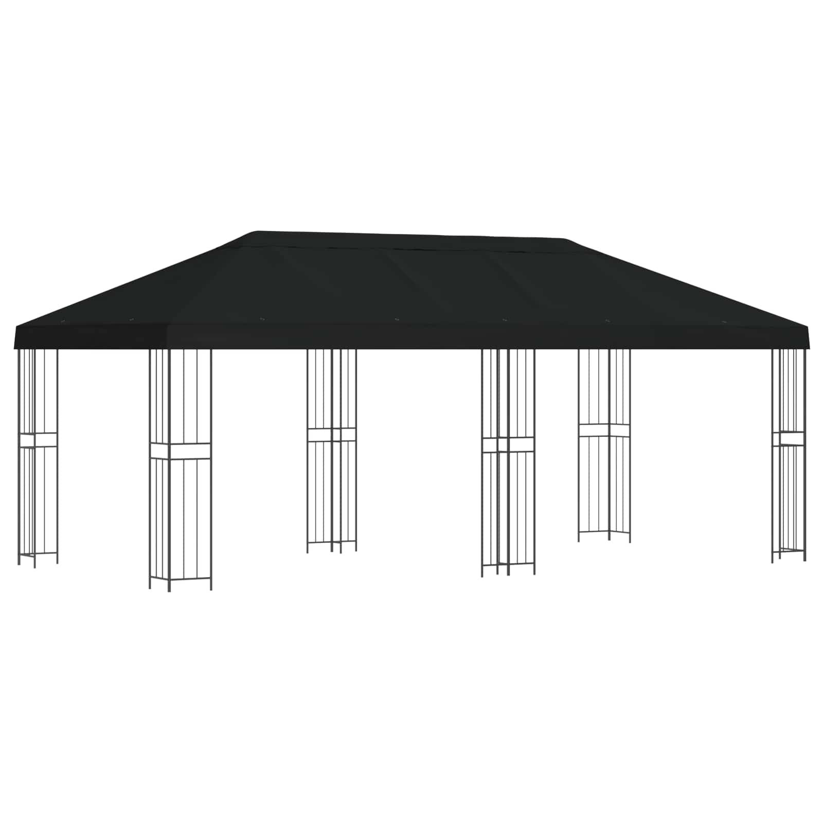 vidaXL Pavillon mit Seitenwänden 6 x 3 m Schwarz Polyester und Stahl
