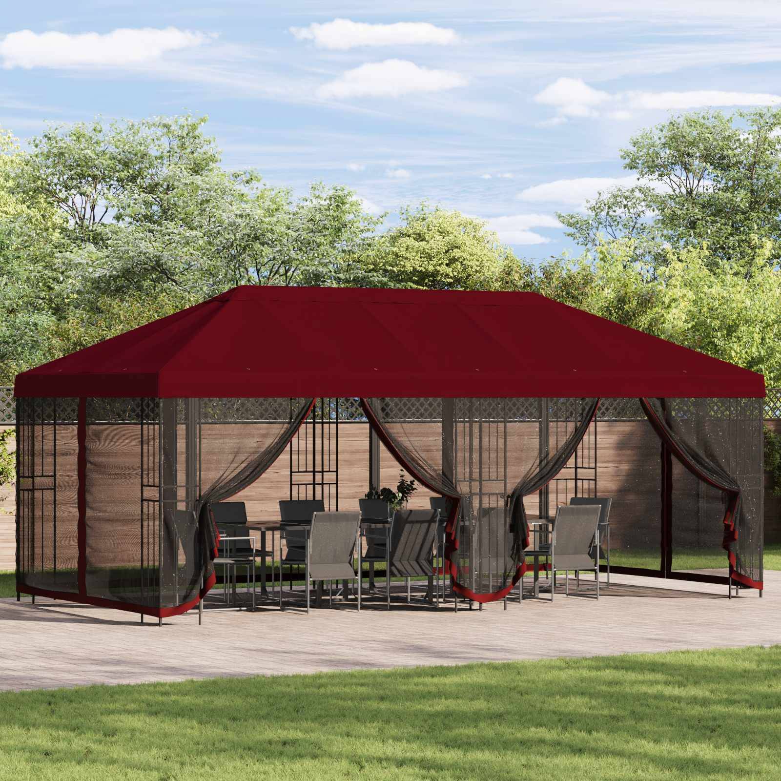vidaXL Pavillon mit Seitenwänden 6 x 3 m Bordeauxrot