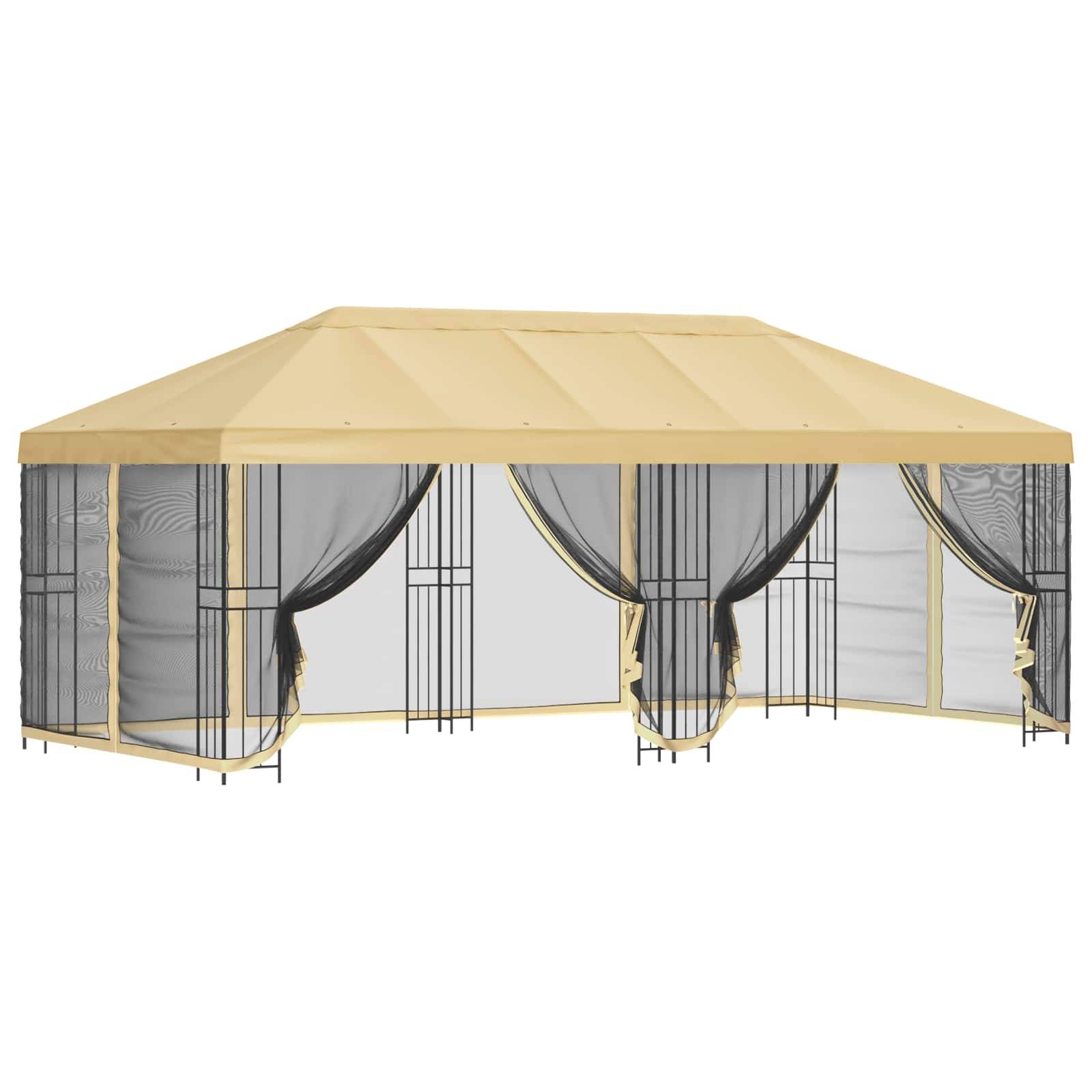 vidaXL Pavillon mit Seitenwänden 6 x 3 m Creme Polyester und Stahl 190