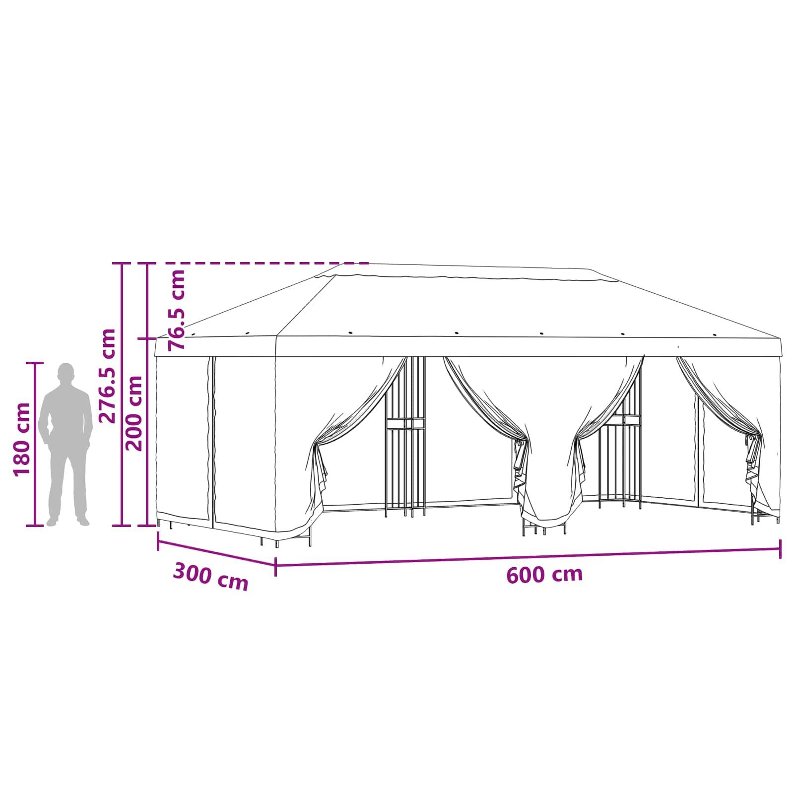 vidaXL Pavillon mit Seitenwänden 6 x 3 m Creme Polyester und Stahl 190