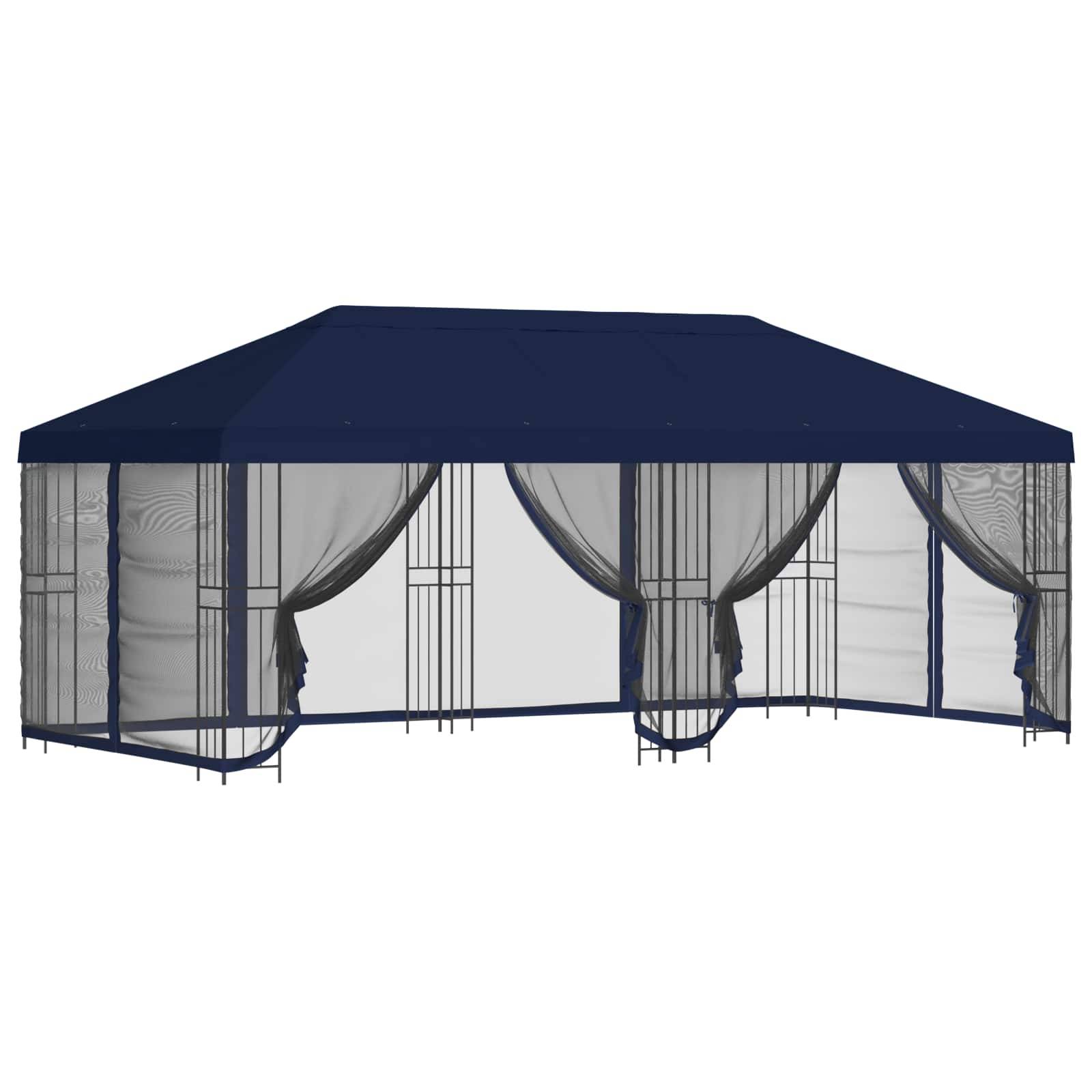 vidaXL Pavillon mit Seitenwänden 6 x 3 m Blau Polyester und Stahl 190