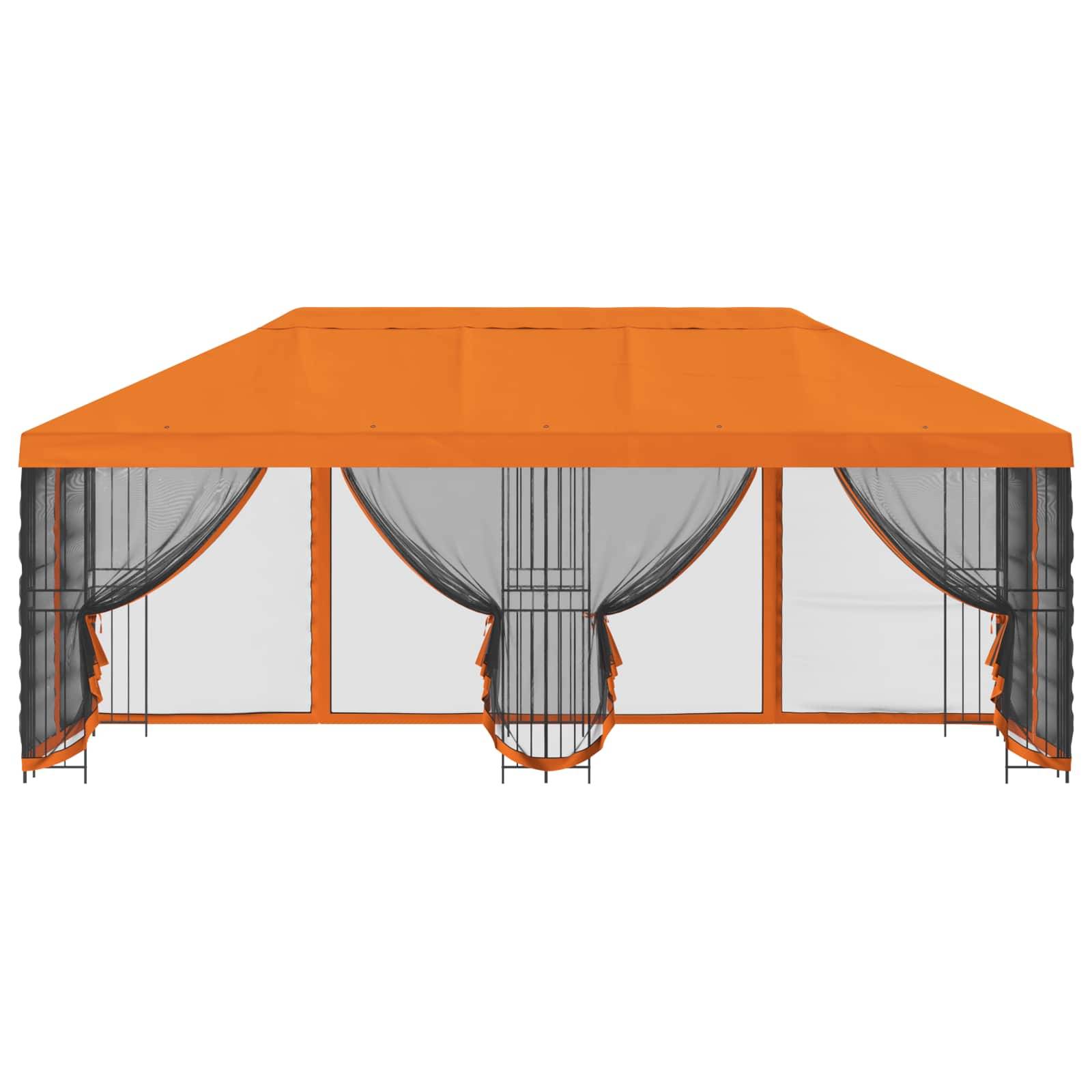 vidaXL Pavillon mit Seitenwänden 6 x 3 m Orange Polyester und Stahl