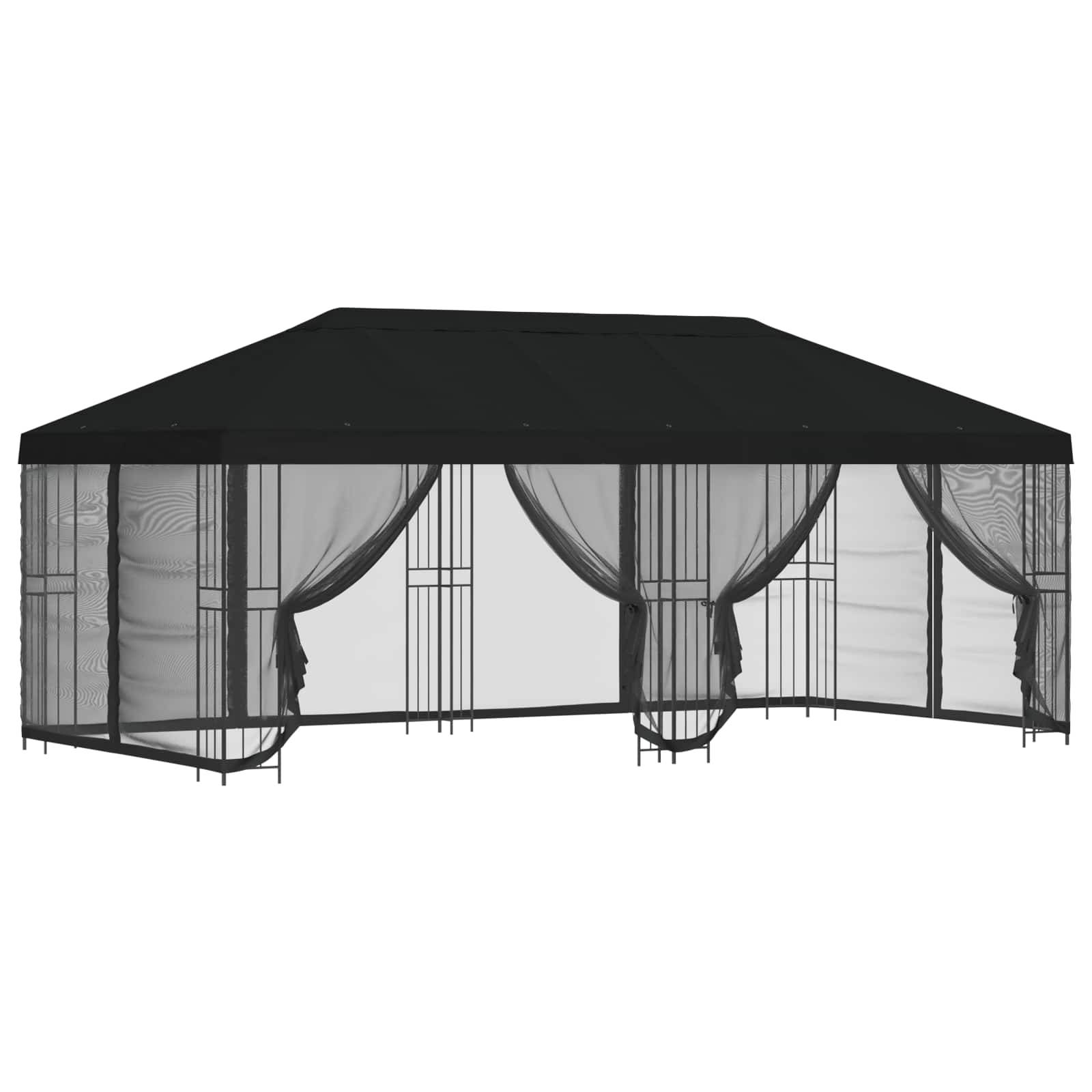 vidaXL Pavillon mit Seitenwänden 6 x 3 m Schwarz Polyester und Stahl