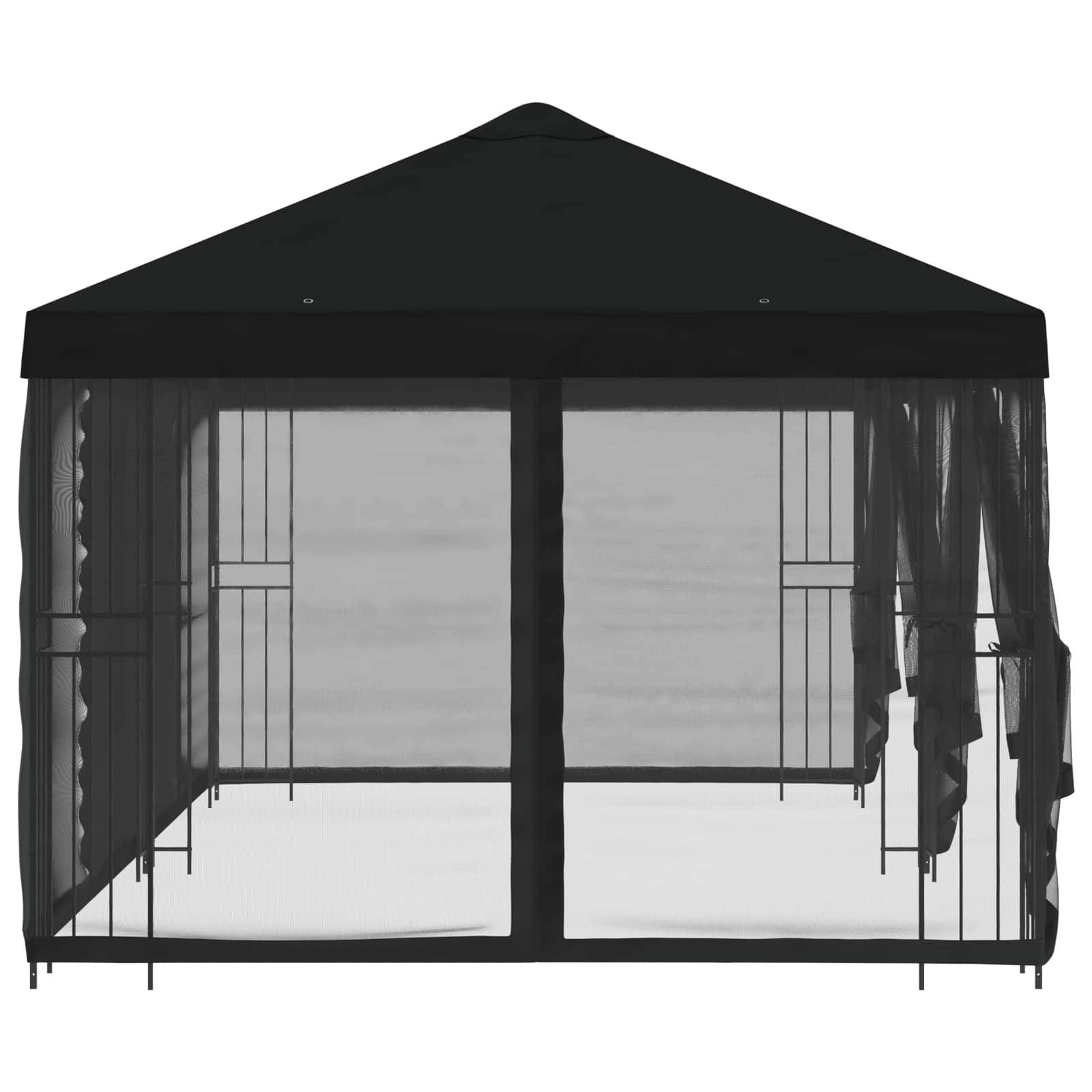 vidaXL Pavillon mit Seitenwänden 6 x 3 m Schwarz Polyester und Stahl
