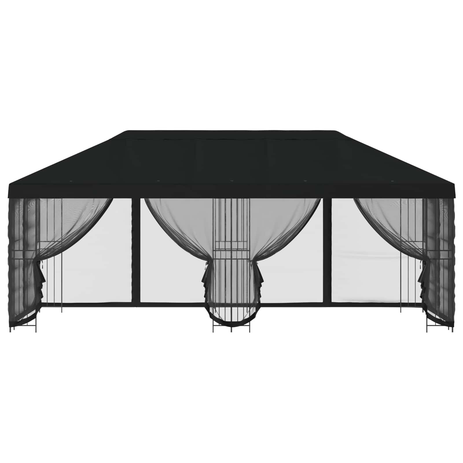 vidaXL Pavillon mit Seitenwänden 6 x 3 m Schwarz Polyester und Stahl