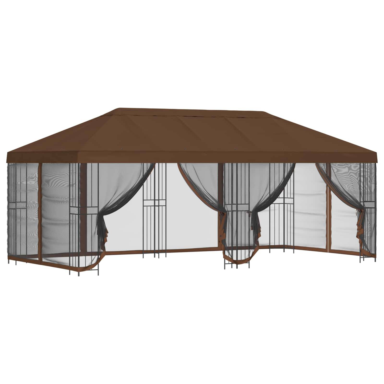 vidaXL Pavillon mit Seitenwänden 6 x 3 m Braun Polyester und Stahl 190
