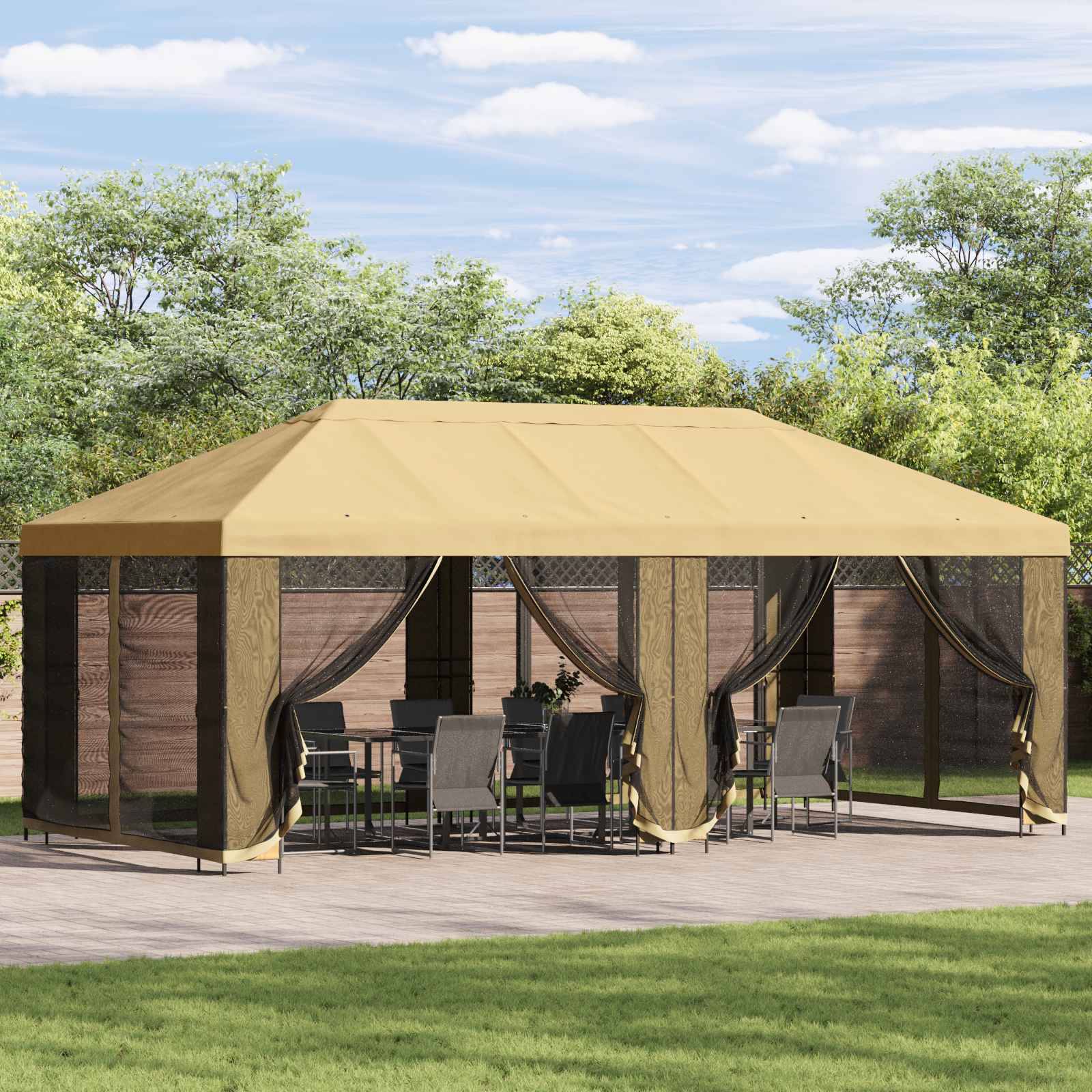 vidaXL Garten Pavillon 6 x 3 m Creme Polyester und Stahl 190